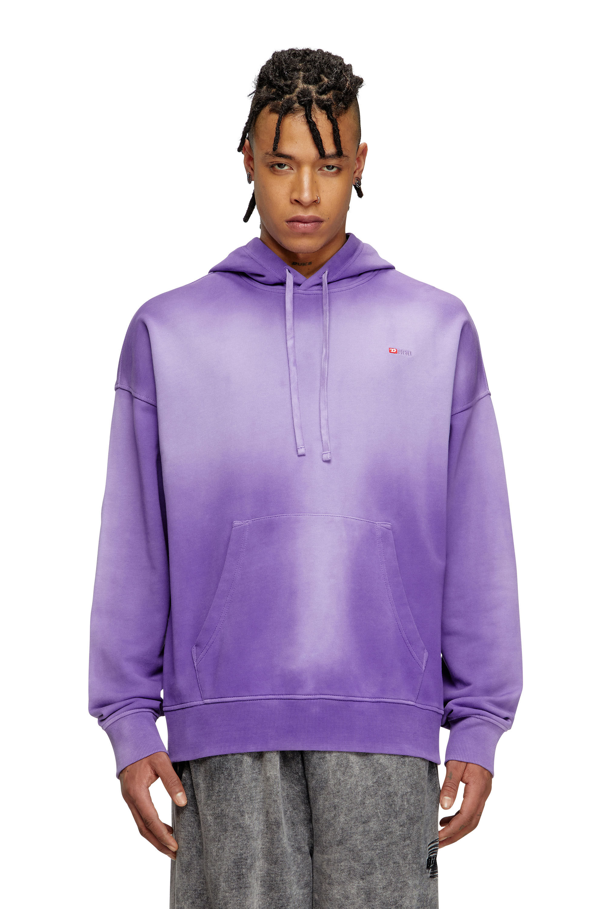 Diesel - S-ROB-HOOD-R2, Man's Faded hoodie with micro-logo embroidery in Violet - 3