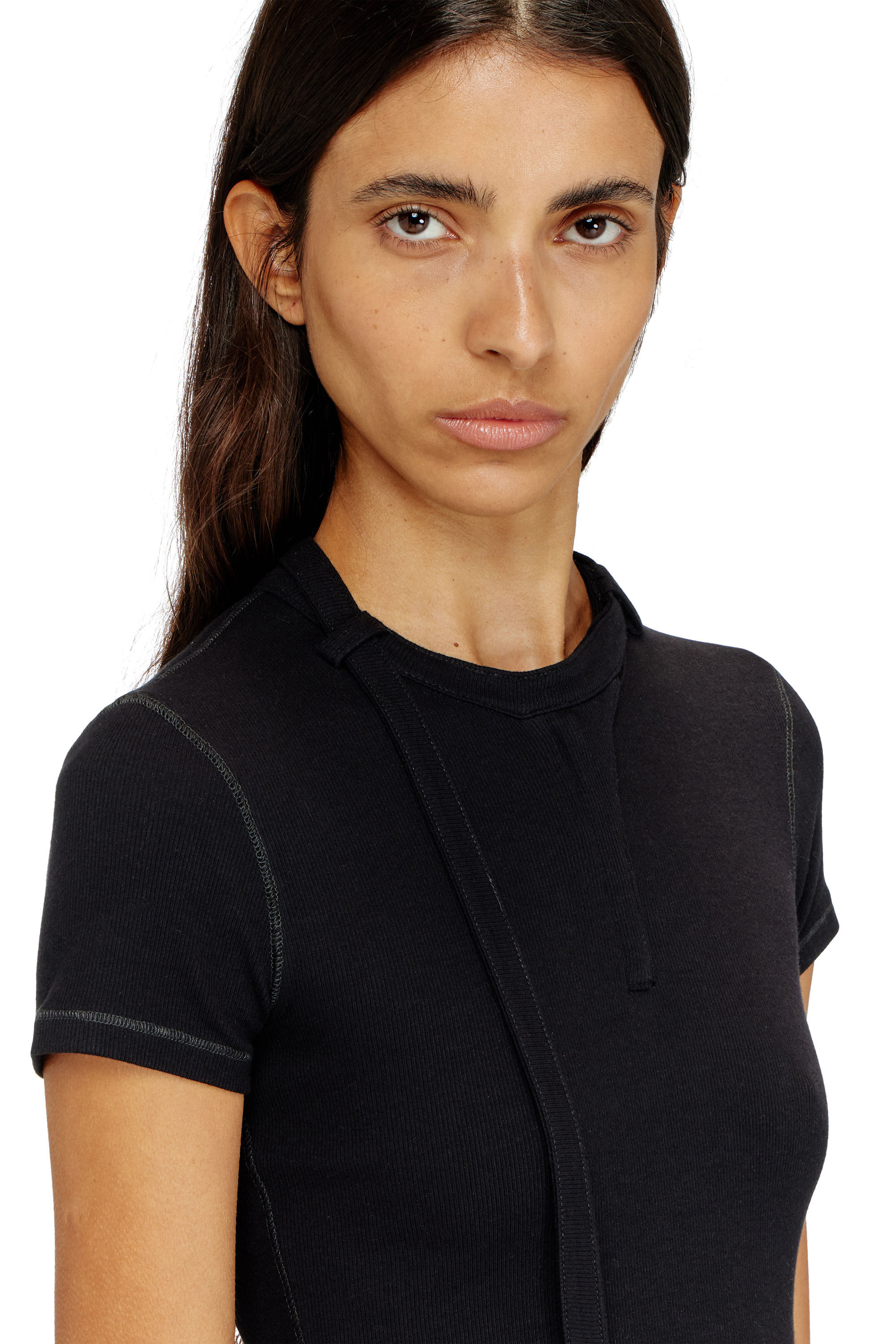 Women's Rib-jersey top with biker neck strap | Black | Diesel