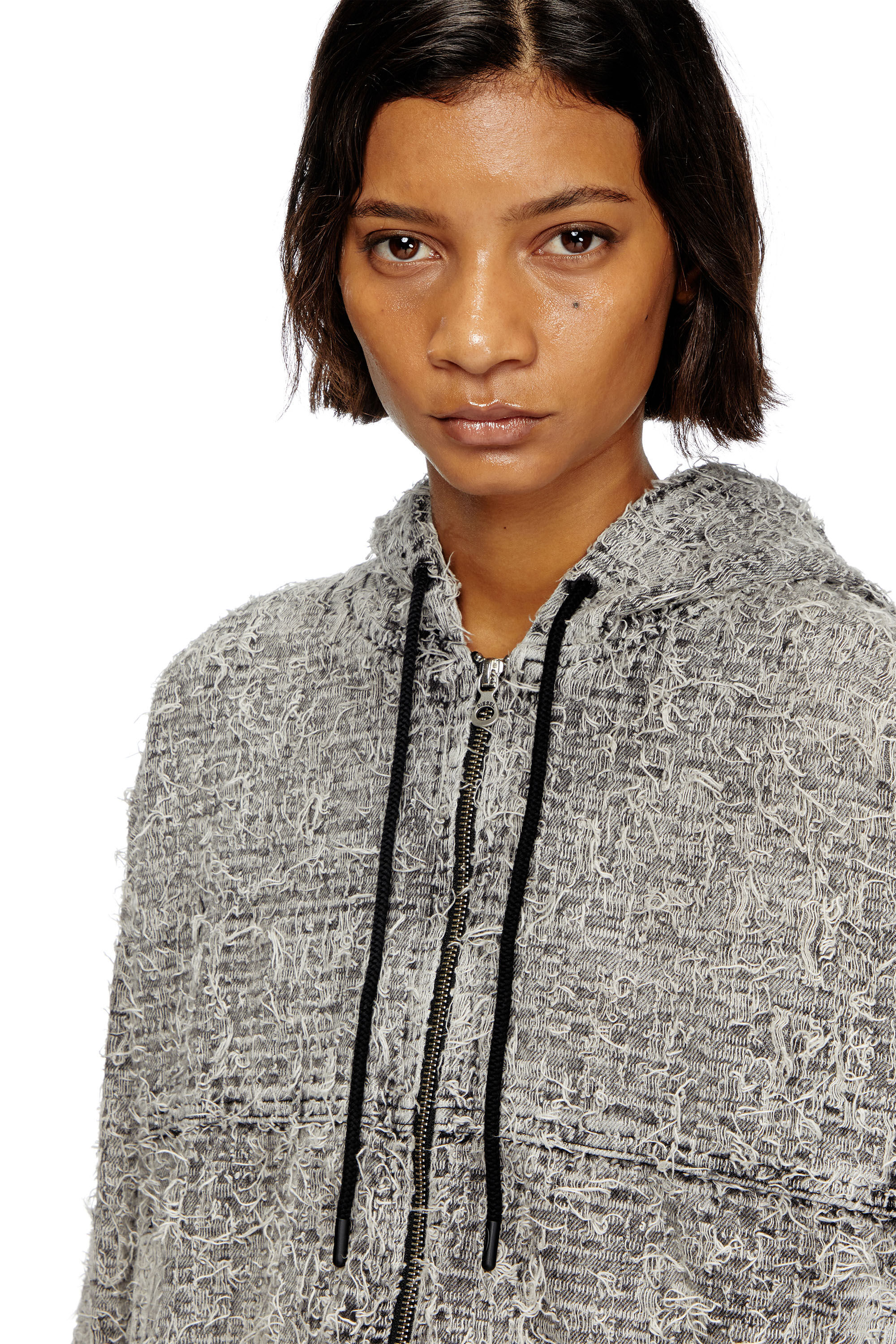 Women's Hooded jacket in bouclé denim | Grey | Diesel