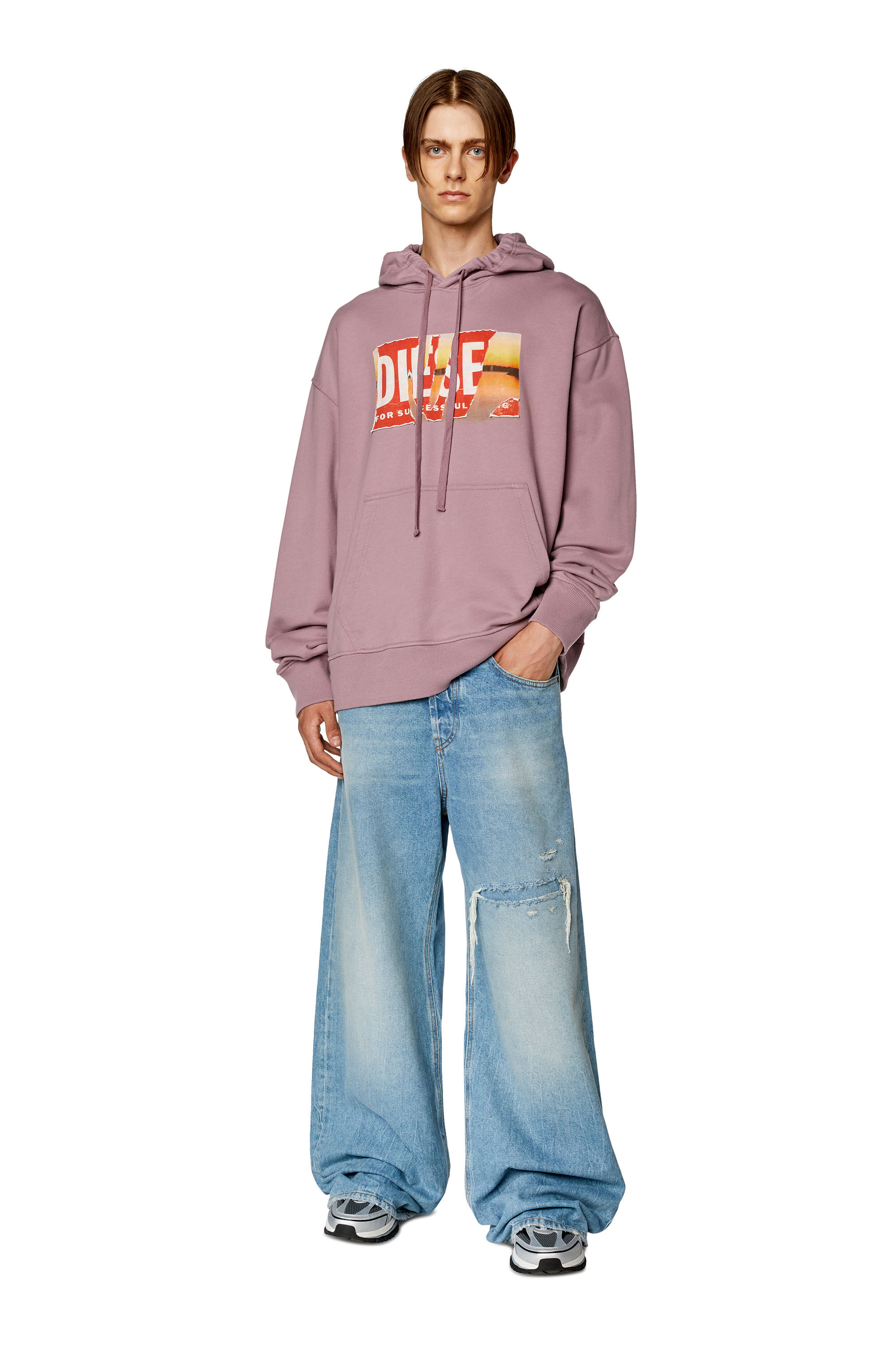 Men's Oversized hoodie with peel-off logo | Violet | Diesel