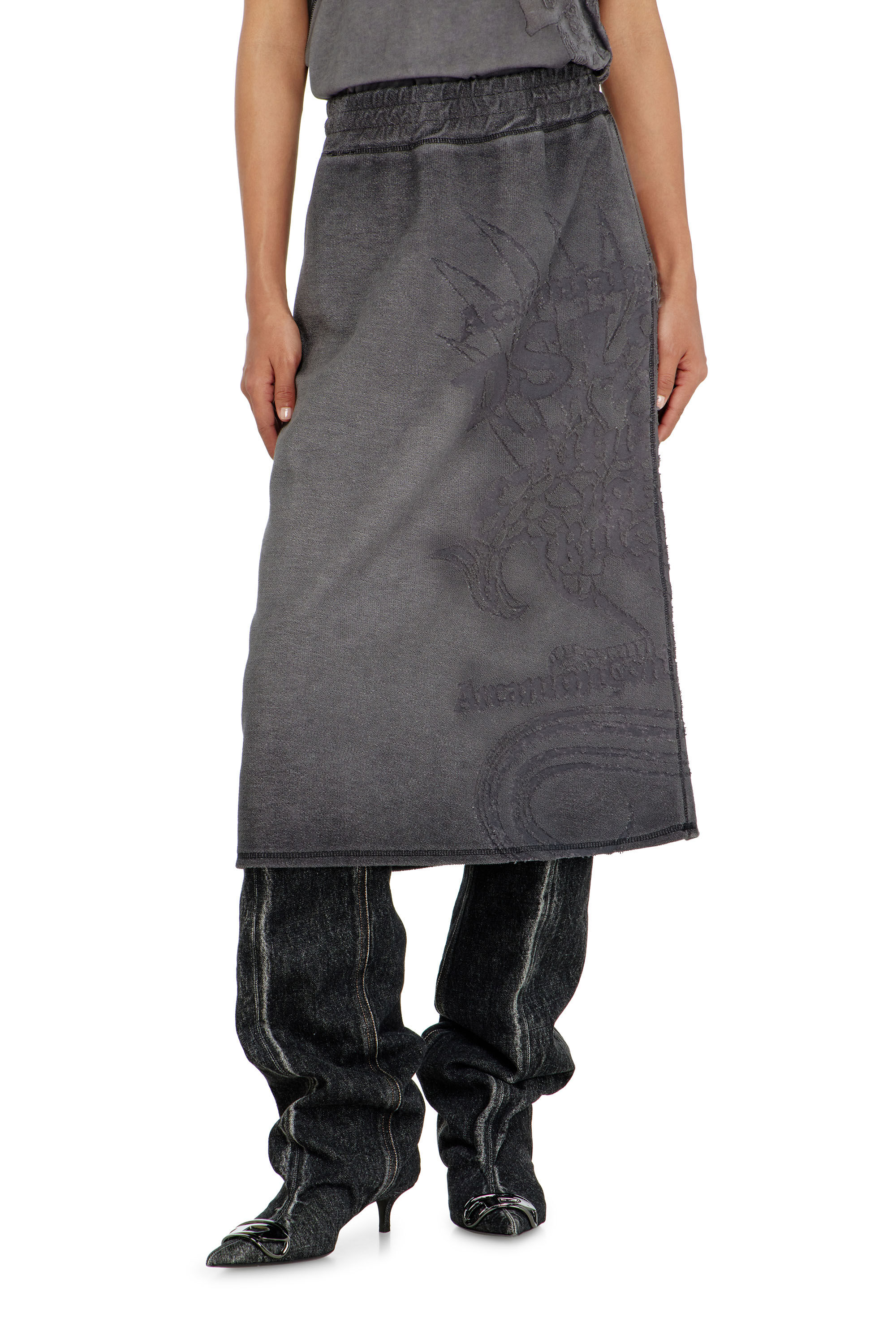 Diesel - O-BEAUTY, Woman's Fleece midi skirt with d&eacute;vor&eacute; print in null - 3