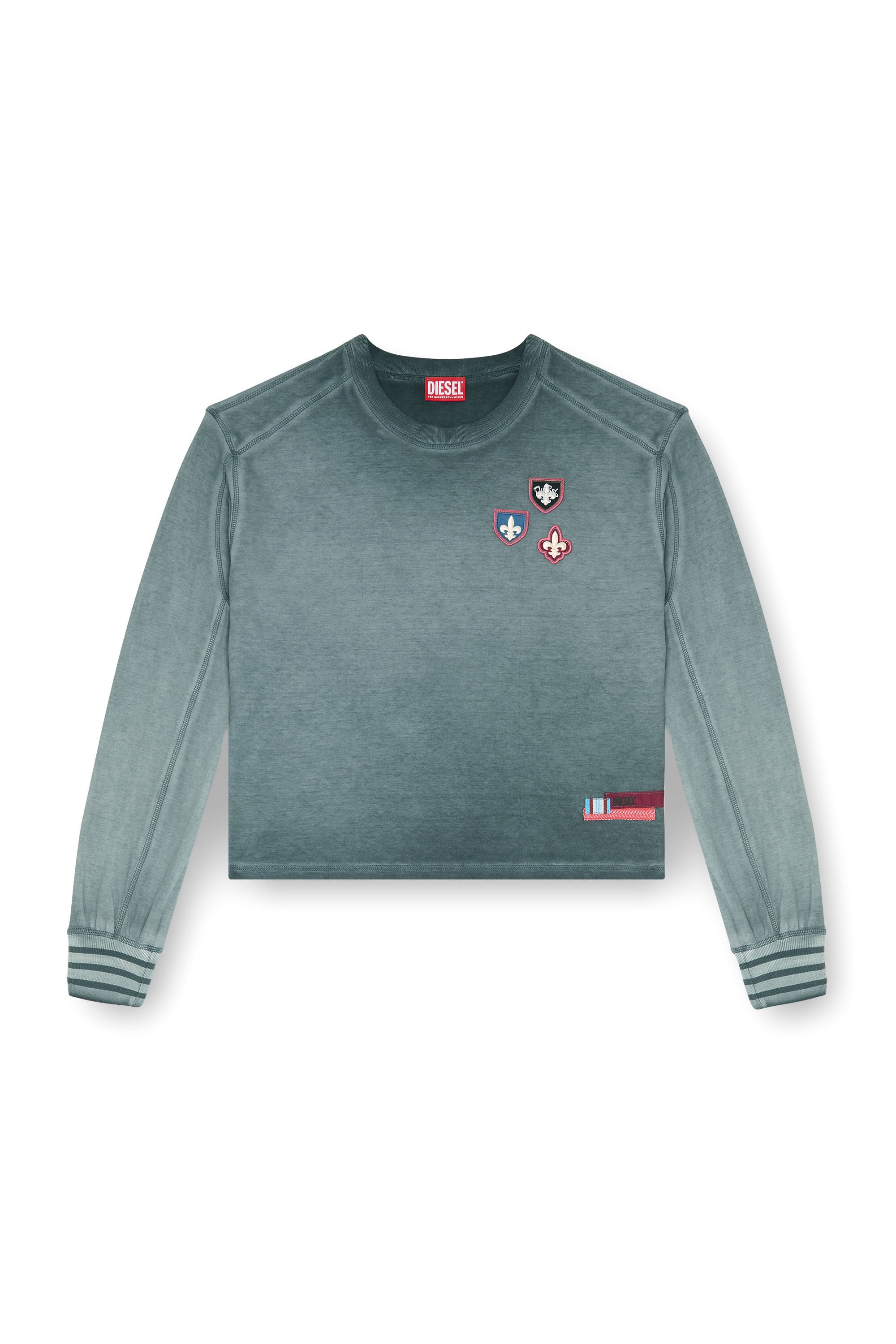 Diesel - T-BAWYE-LS, Woman's T-shirt with patches and microwaffle inserts in Blue - 2