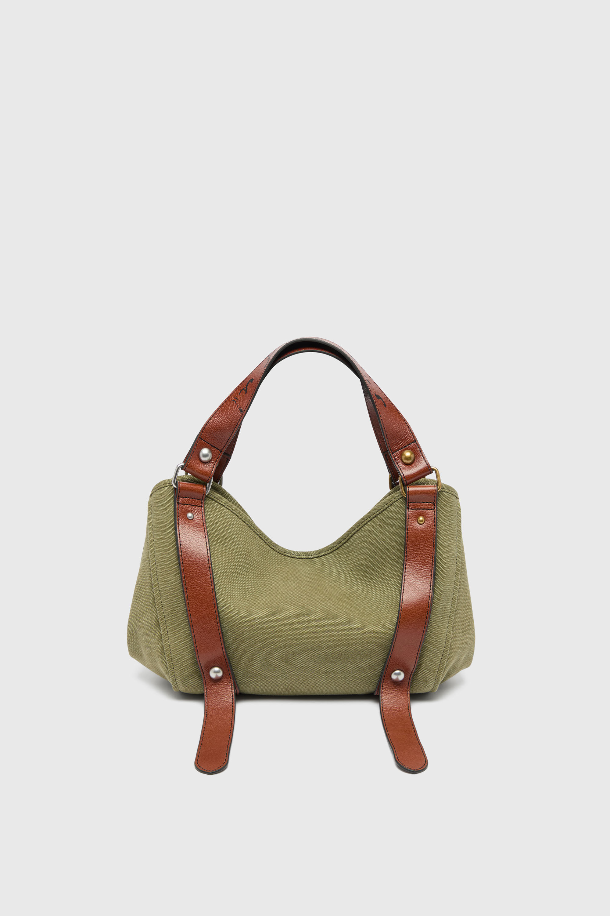 Diesel - D-ONE TOPHANDLE S, Woman's D-One-Small top-handle bag in distressed canvas and leather in Green - 4