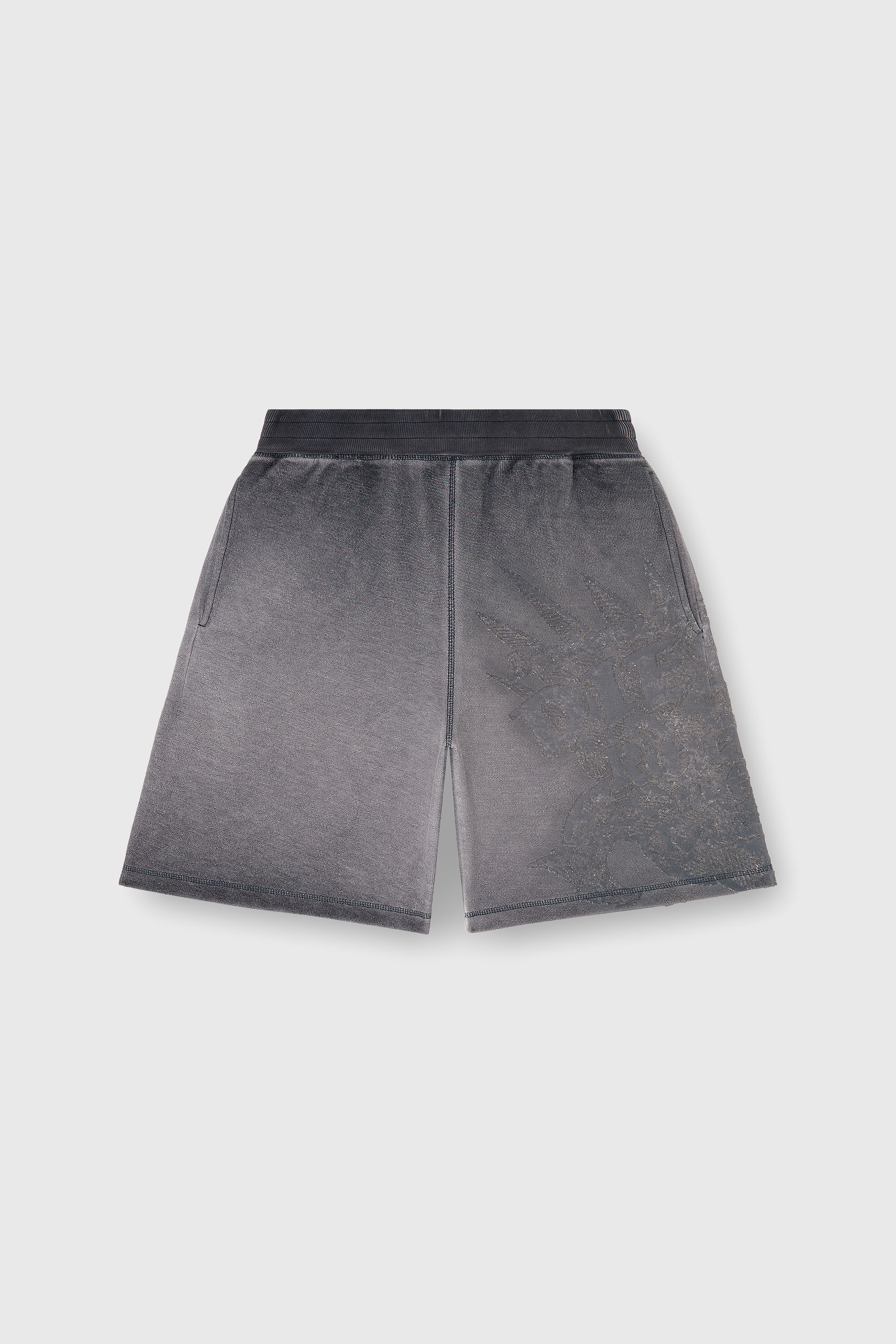 Diesel - P-RAWCROW, Man's Sweatshorts with d&eacute;vor&eacute; motifs in Dark grey - 2