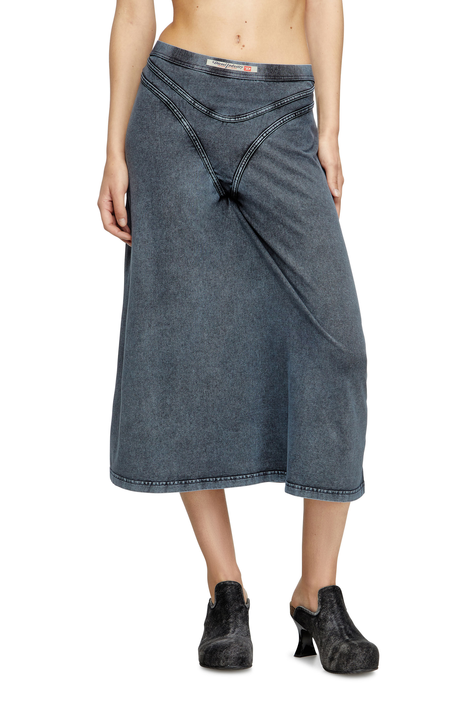 Women's Midi skirt in denim-look jersey | Blue | Diesel