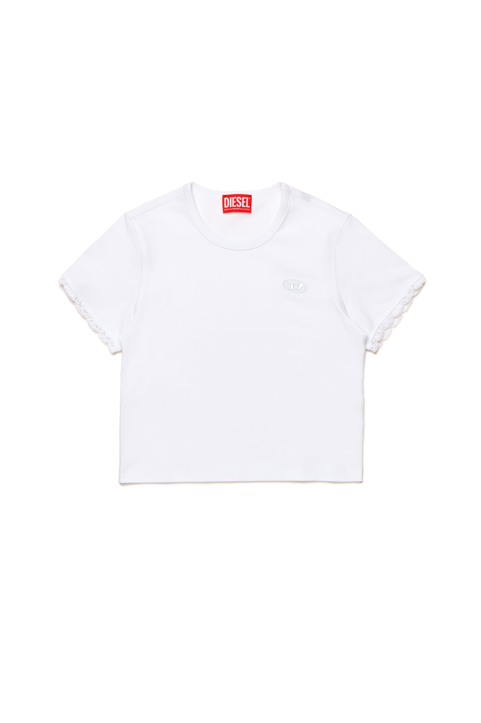 Diesel - TUNCUTIELACE, Woman's T-shirt with lace sleeve trims in White - 1