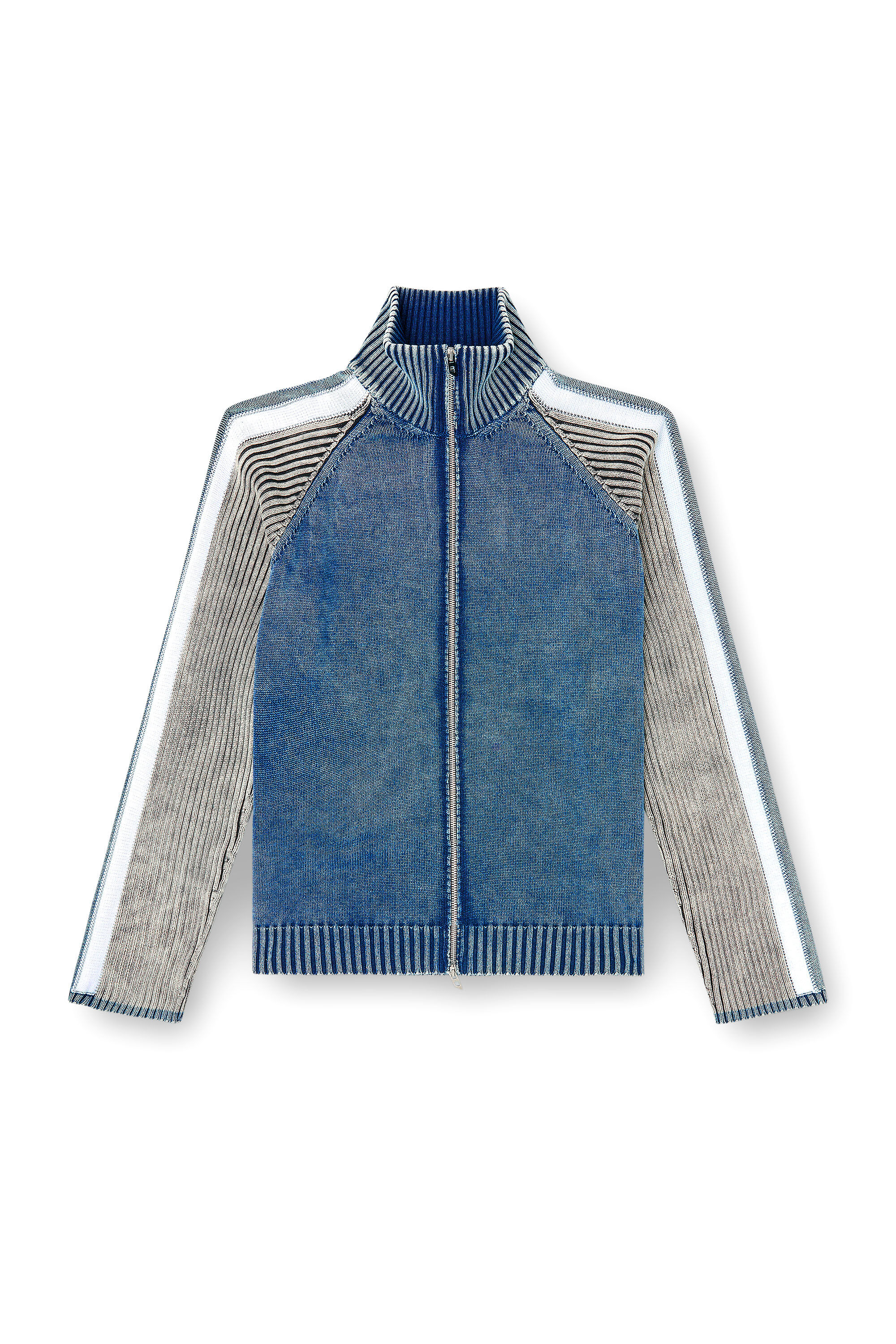 Diesel - K-HERONIMO, Man's Zip-up cardigan with sporty bands in Blue/Grey - 2