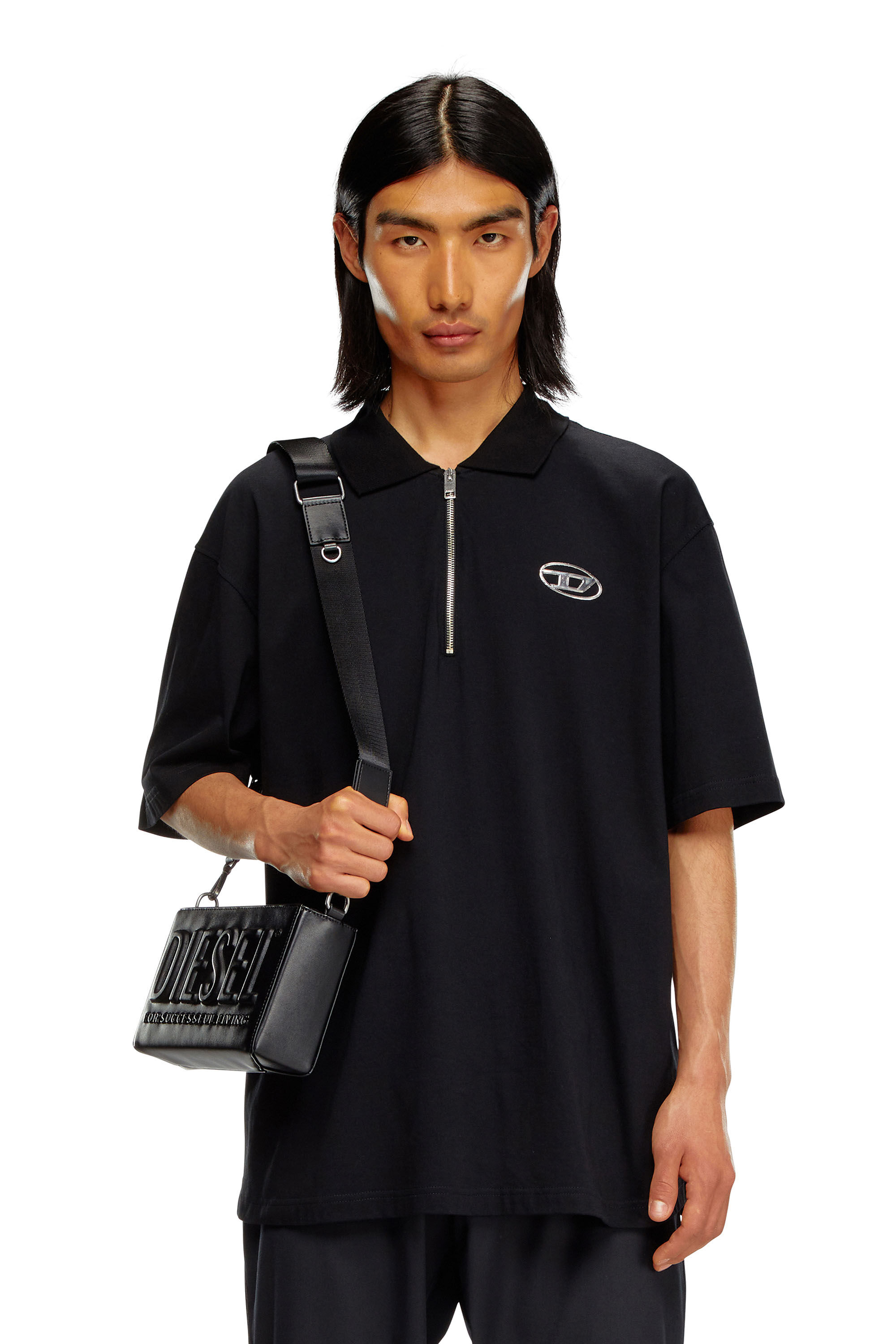 Men's Polo shirt with half zip | Black | Diesel Men's Polo shirt with half zip | Black | Diesel