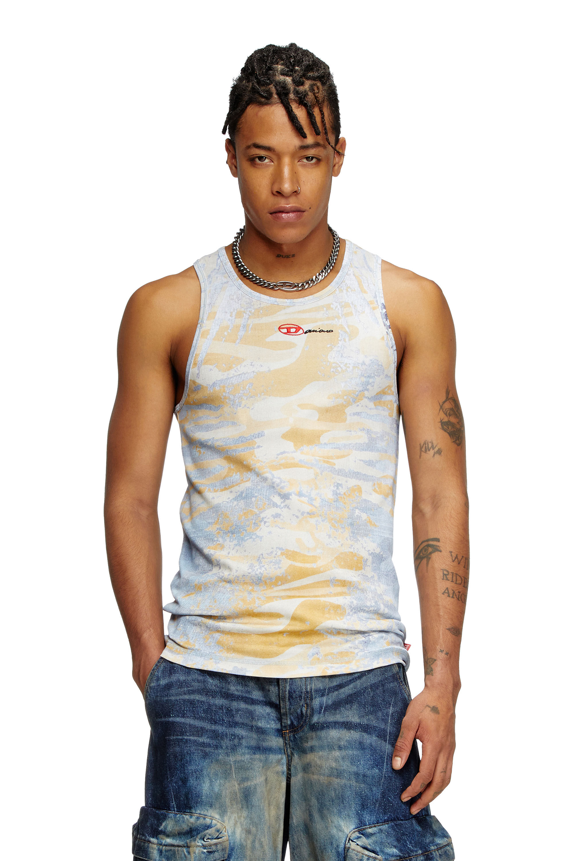 Diesel - T-LIFTY-DD, Unisex's Camo tank top in stretch cotton in Blue/Yellow - 3