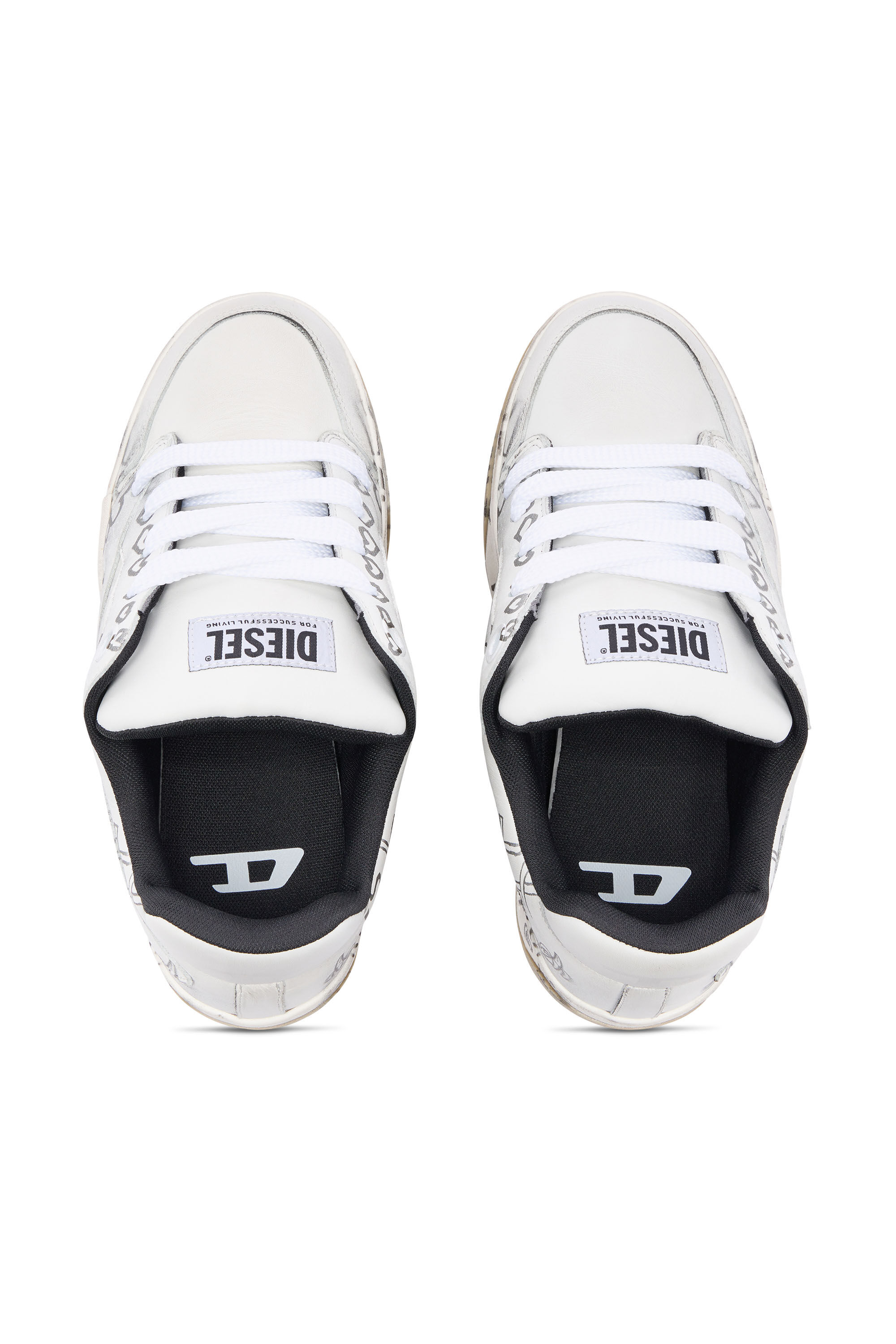 Men's D-Ollie-Leather sneakers with graffiti print | White | Diesel