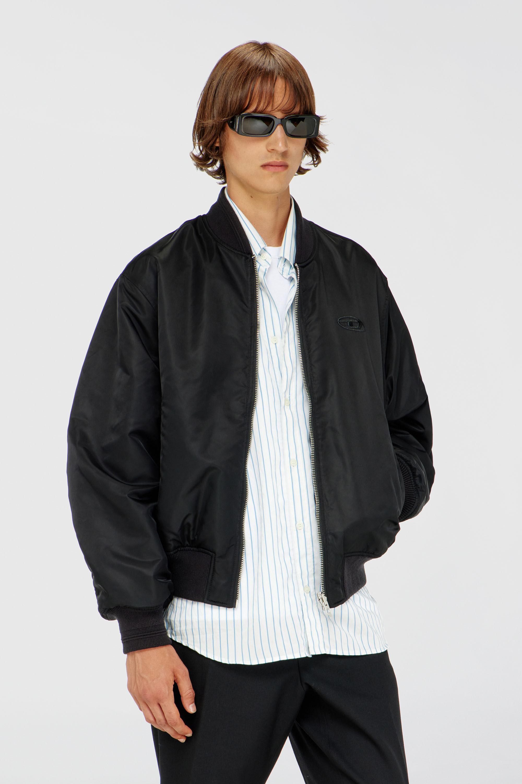 Men's Padded bomber jacket with Oval D embroidery | Black | Diesel FI
