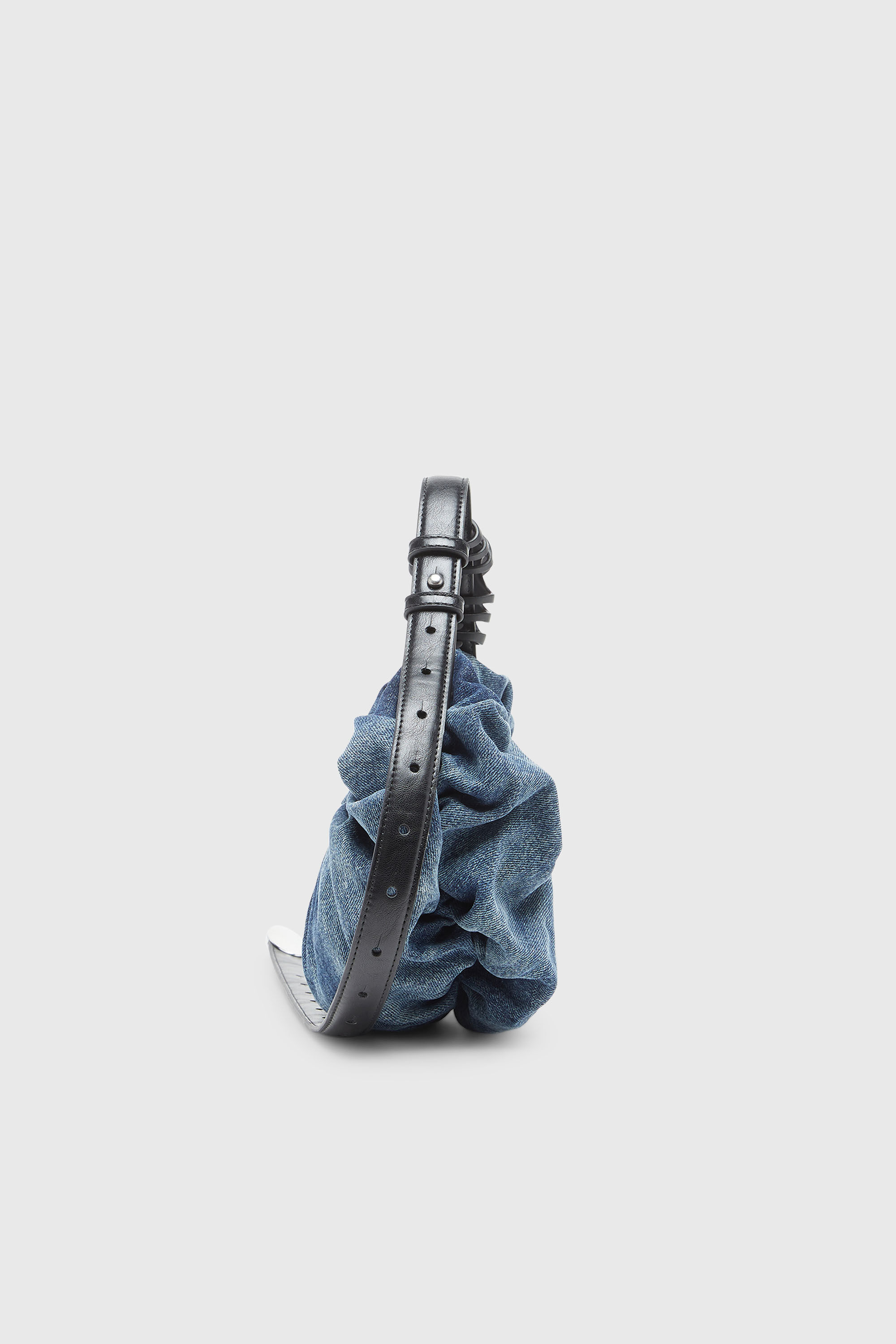 Diesel - GRAB-D HOBO S, Woman's Grab-D-Small scrunched hobo bag in treated denim in Medium blue - 5