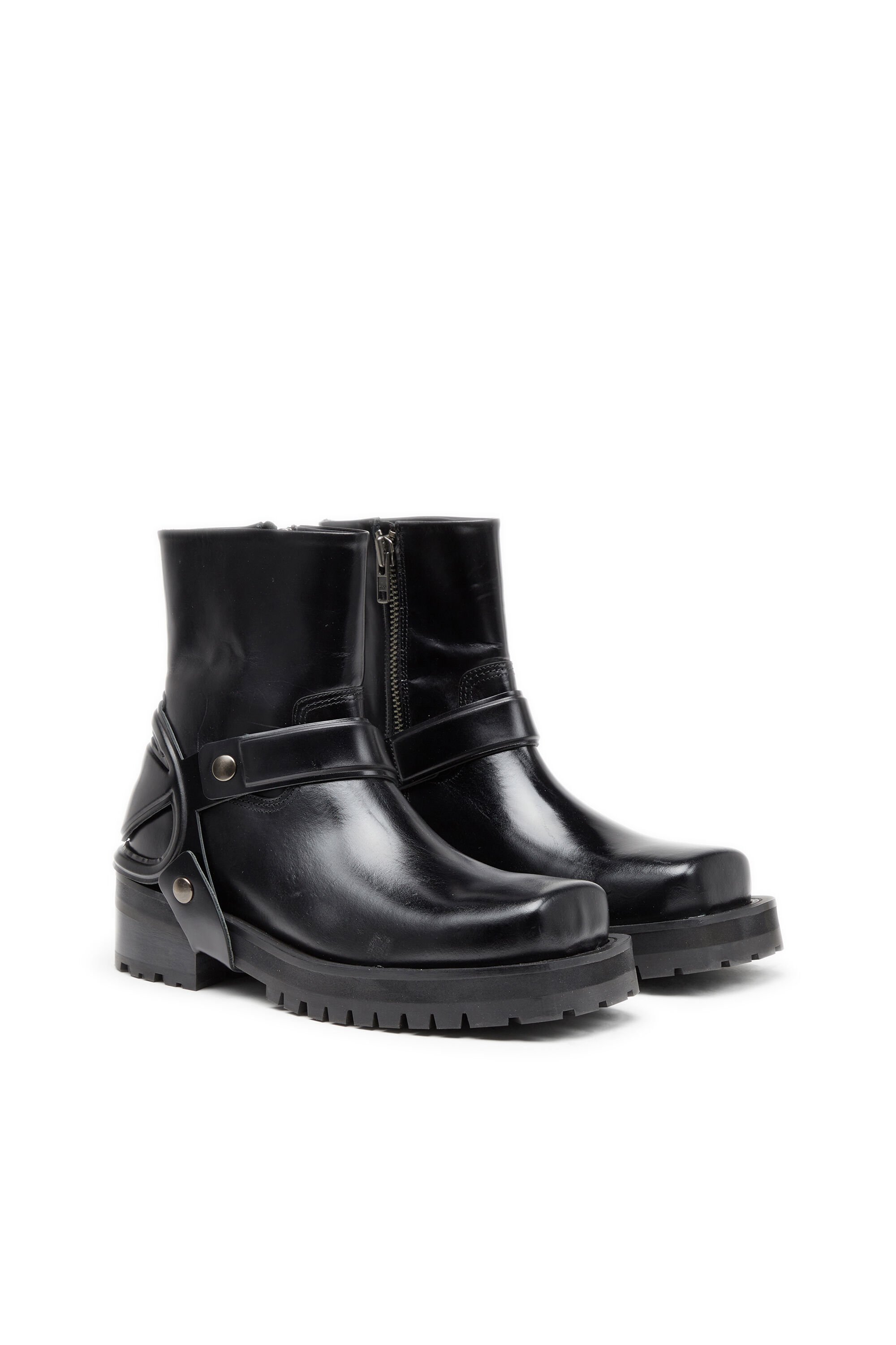 Men s D Texan Harness boots in polished leather Black Diesel
