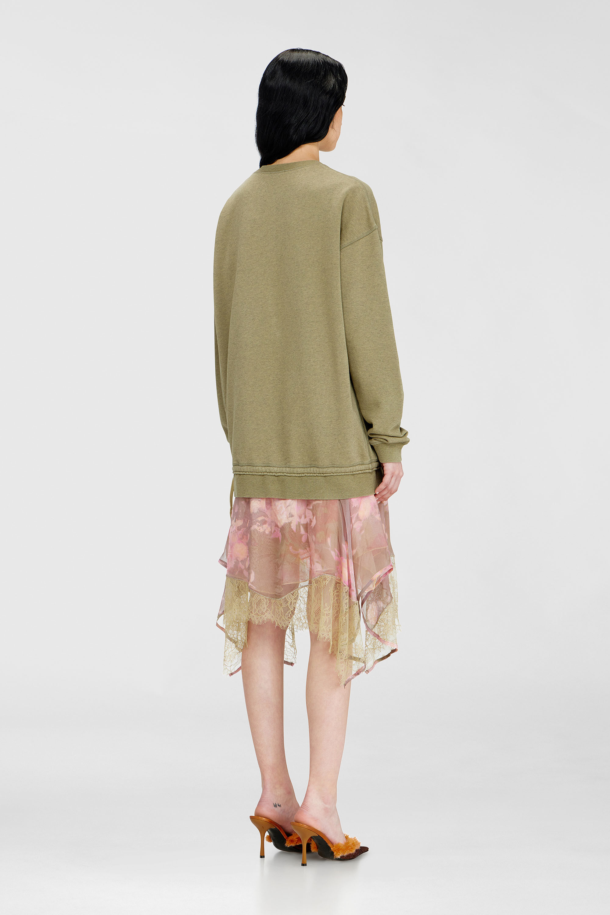 Diesel - D-ORELY, Woman's Sweatshirt dress with chiffon and lace skirt in Pink/Green - 4
