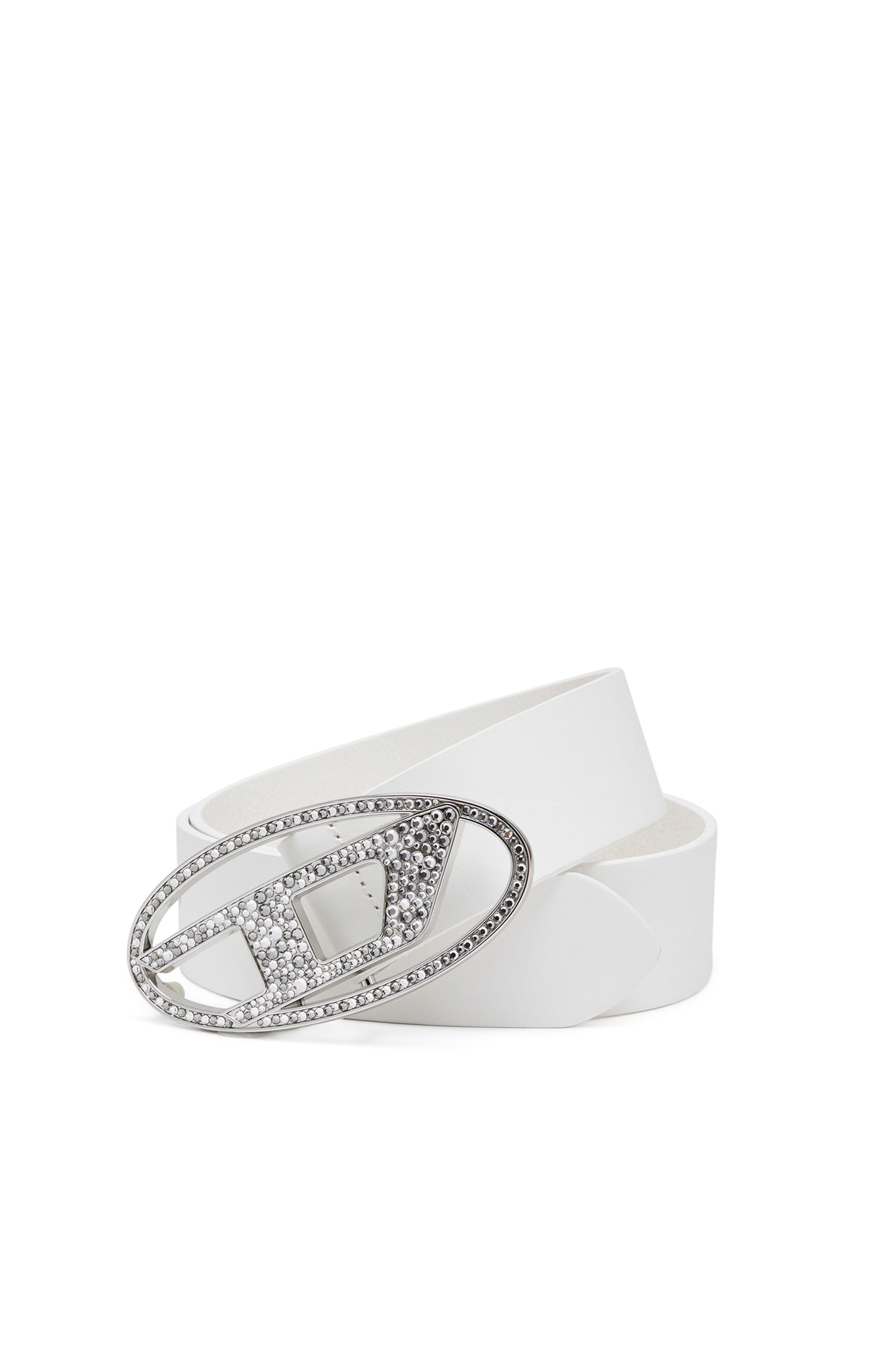 人気特価 Women's Rhinestone-embellished leather belt | White | Diesel 小物