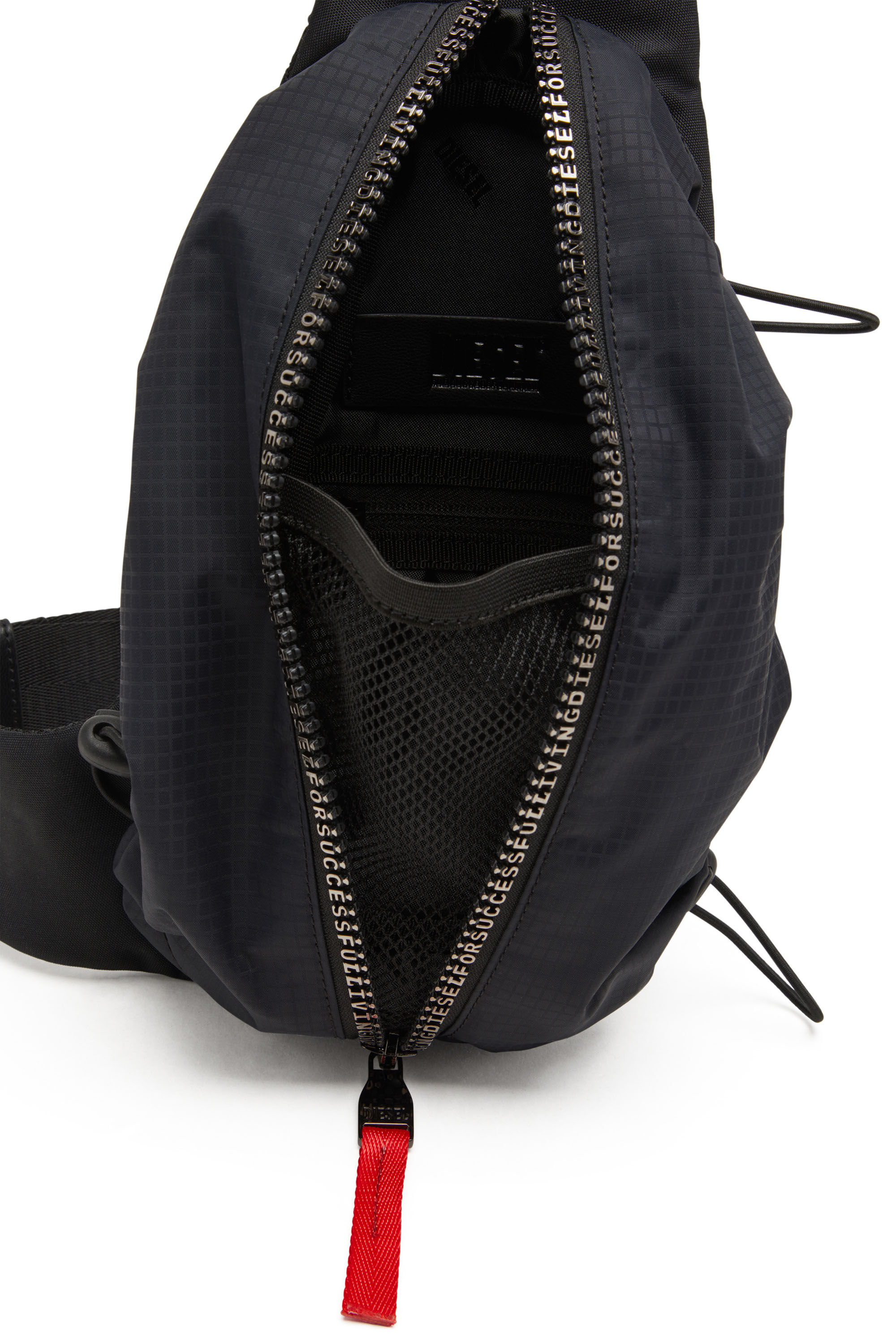 Diesel - ZIP-D CROSSBODY X, Man's Zip-D-Sling bag in check-jacquard shell in Black - 2