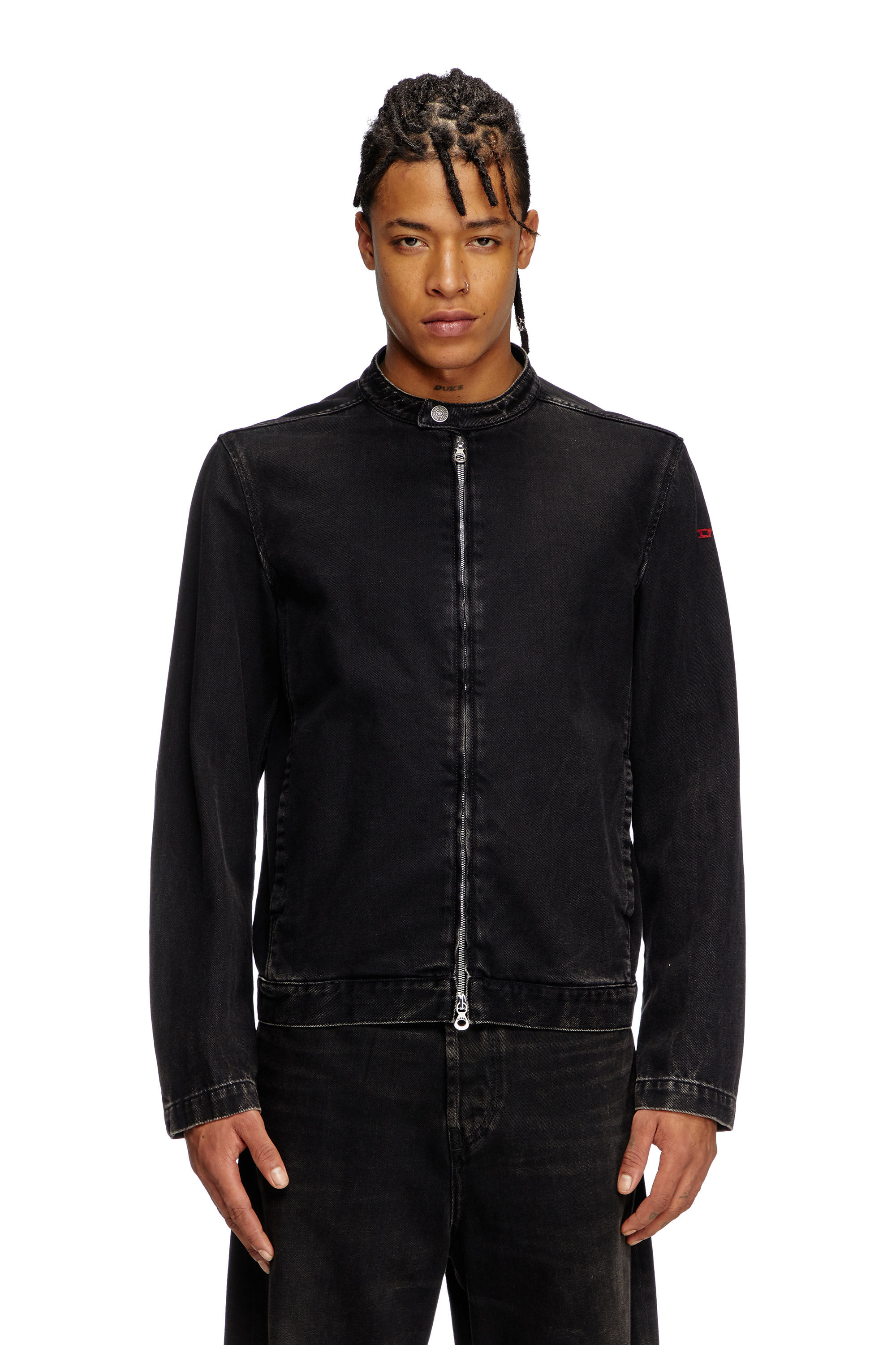 Men's Moto Racer jacket in clean-wash Denim | Black | Diesel