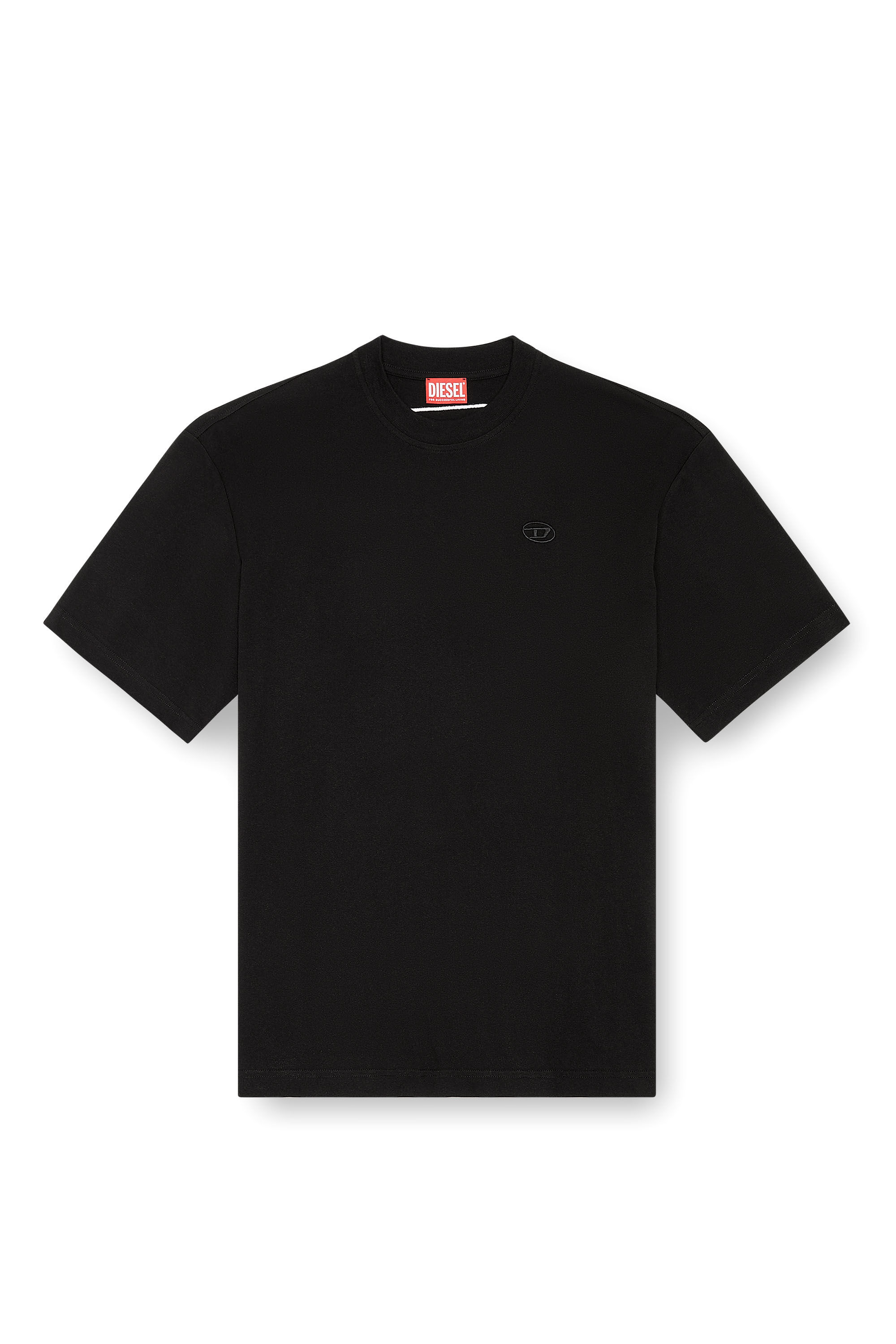 Men's T-shirt with maxi oval D embroidery | Black | Diesel FI