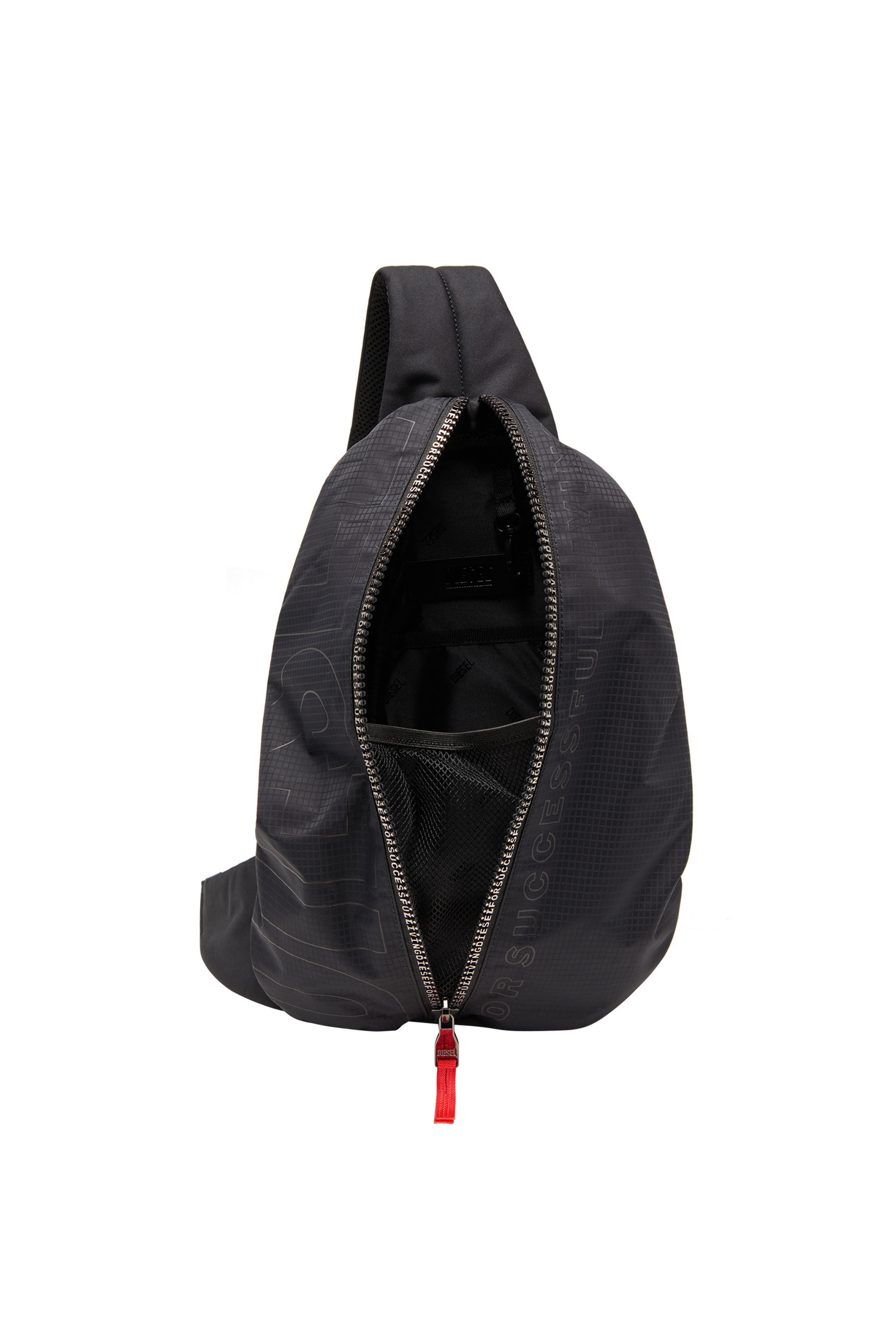 Men's Zip-D-Sling backpack in check-jacquard shell | Black | Diesel FI