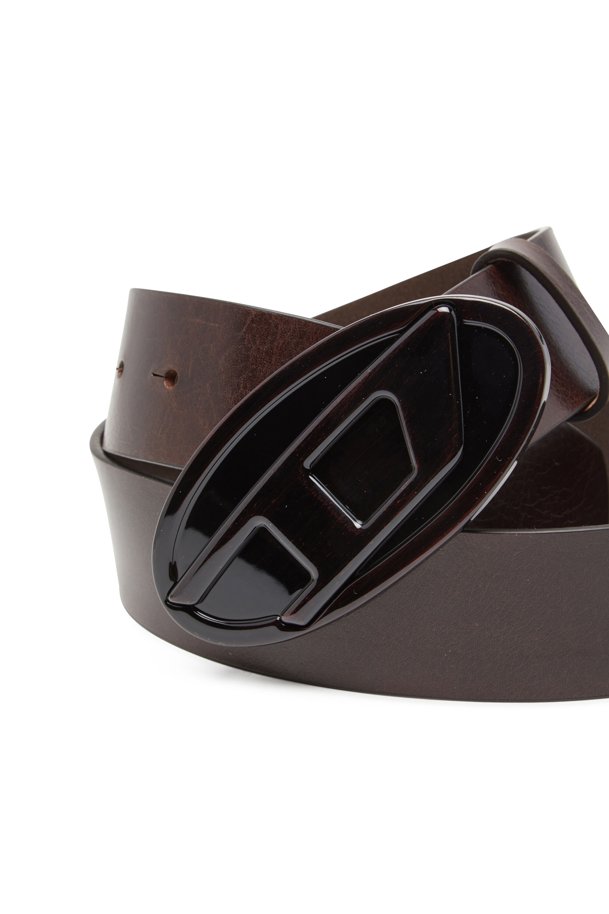 Diesel - B-1DR 2.0, Woman's 4cm leather belt with glossy Oval D buckle in Brown - 3