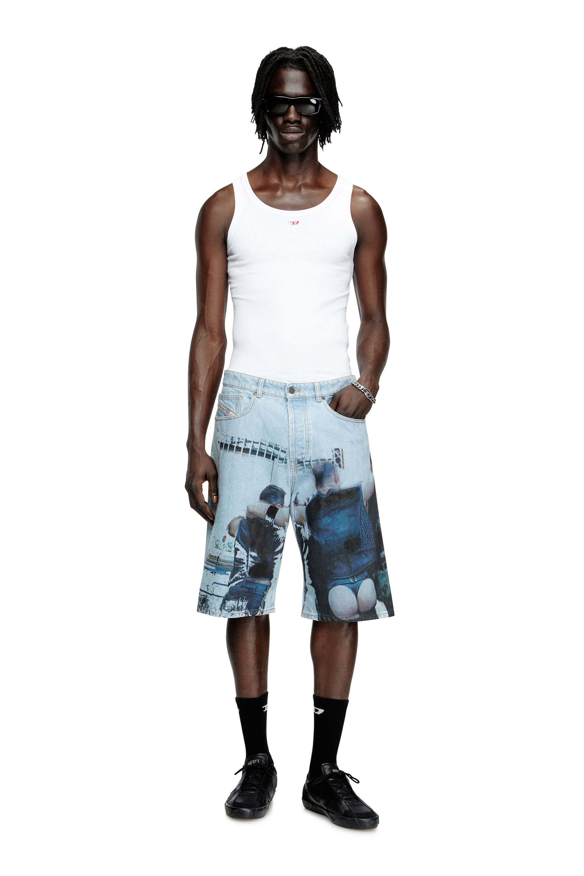 Diesel - PR-D-RIXFORD-S, Unisex's Denim shorts with faded print in Light Blue - 1