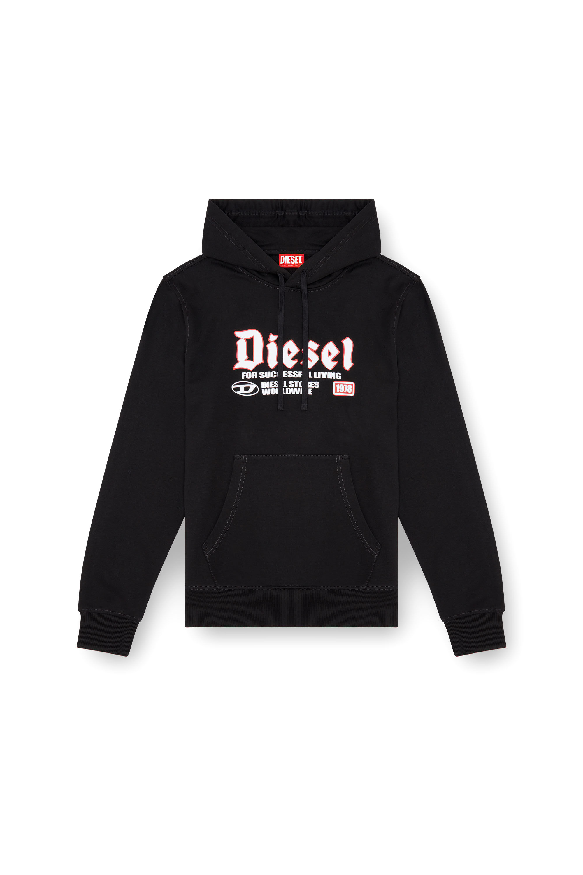 Men s Hoodie with flocked logo Black Diesel