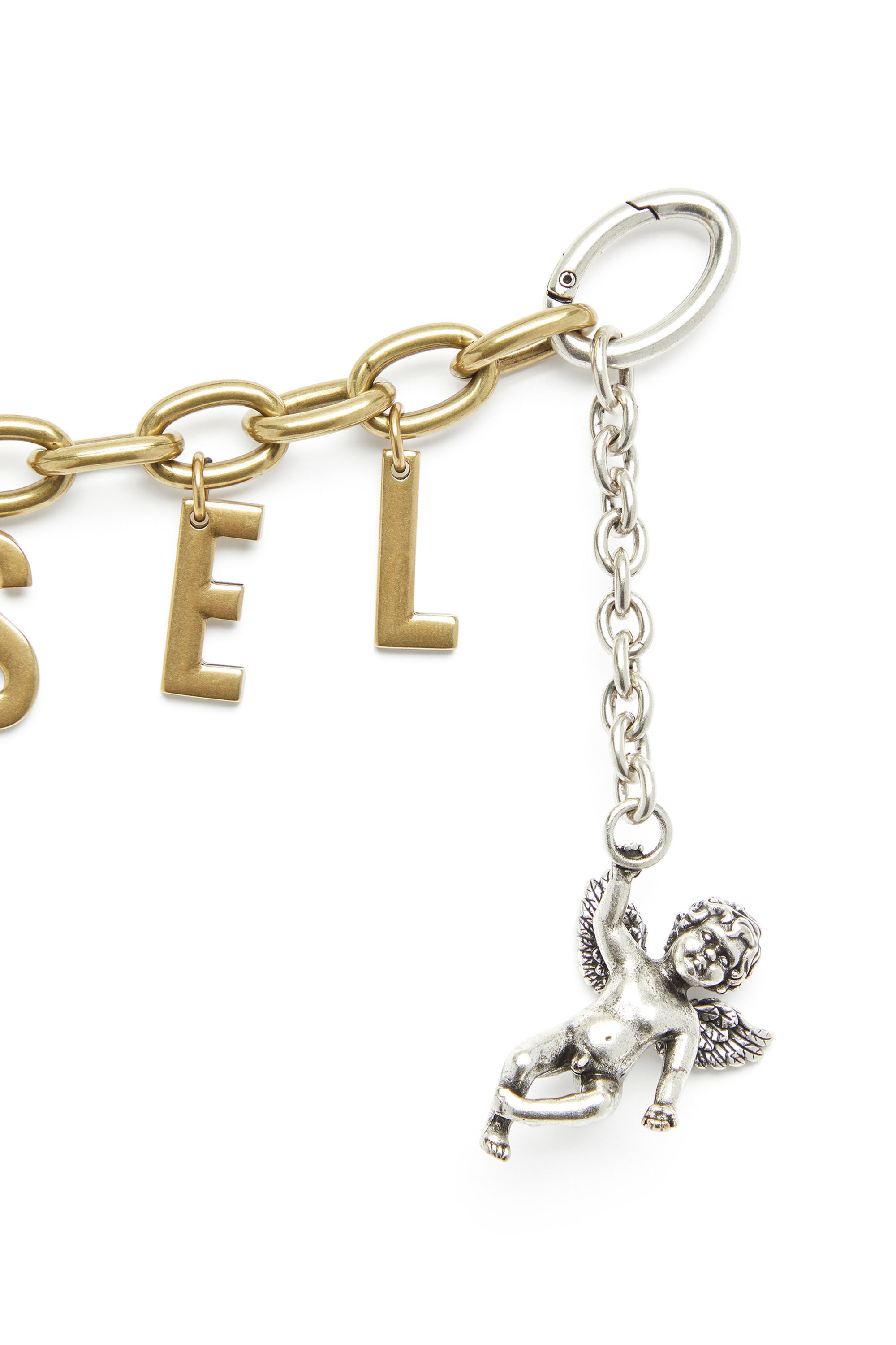 Diesel - CHAIN-D III S, Woman's Metal letter charm with cherub in Gold - 3