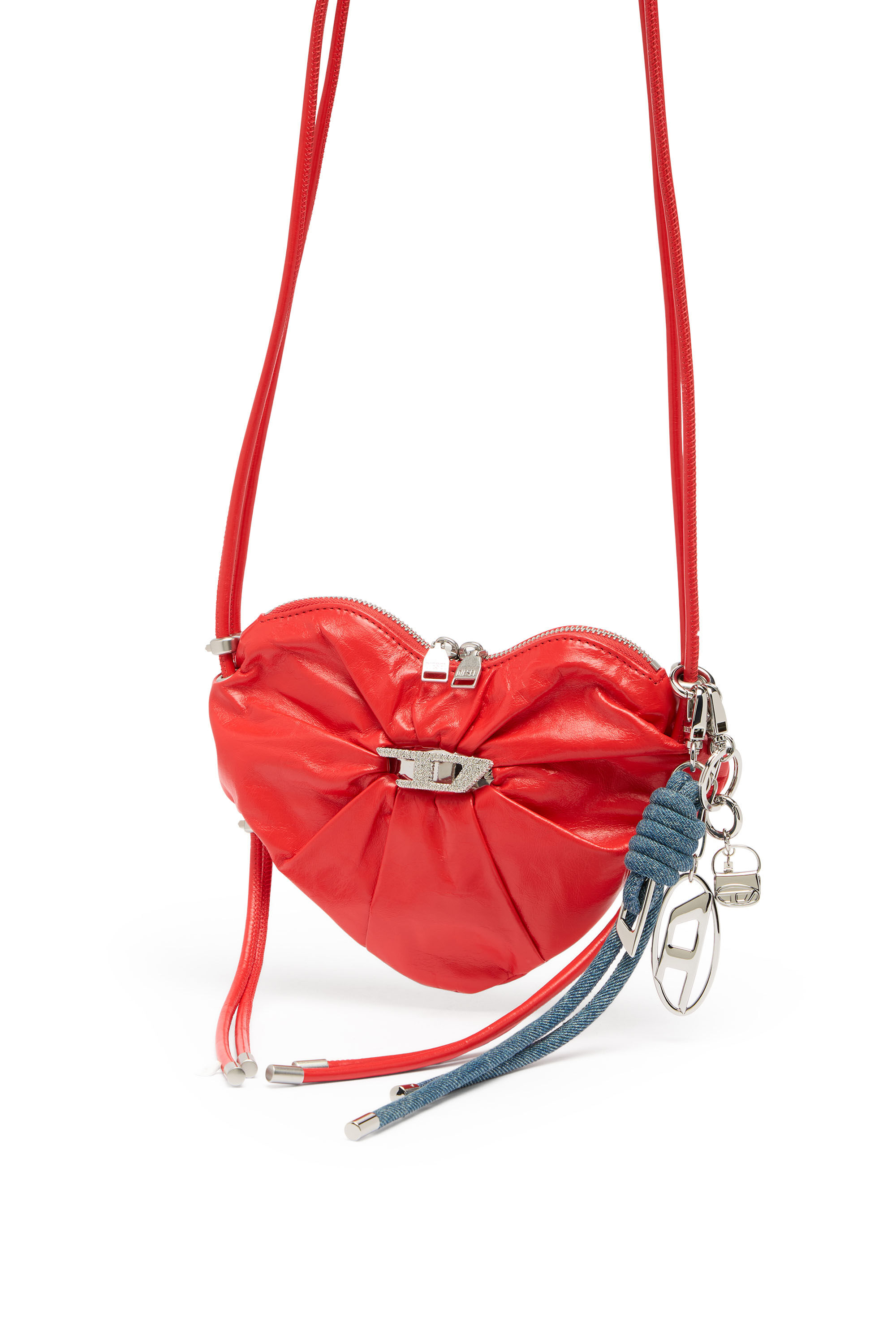 Women's Scrunch-D-Heart shoulder bag in scrunched leather | Red