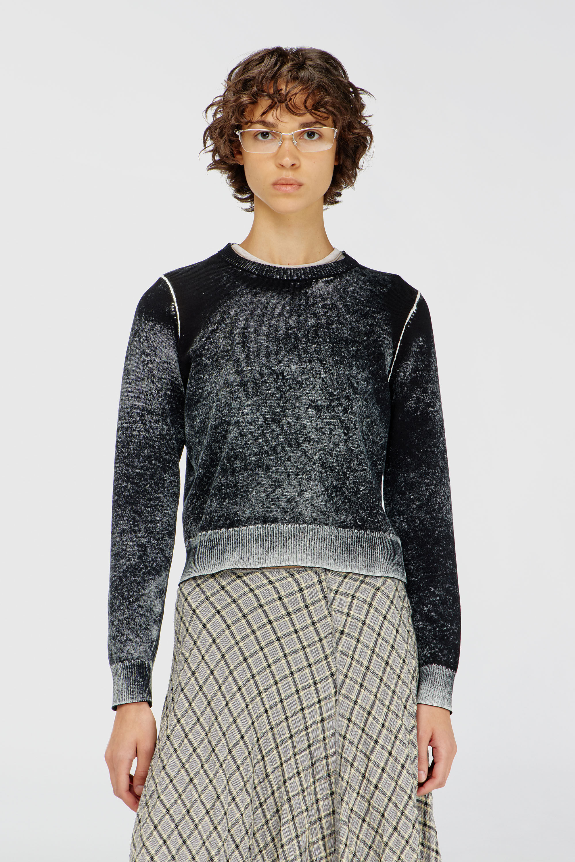 Diesel - M-LOVRE, Woman's Jumper with faded reverse print in Grey/Black - 3