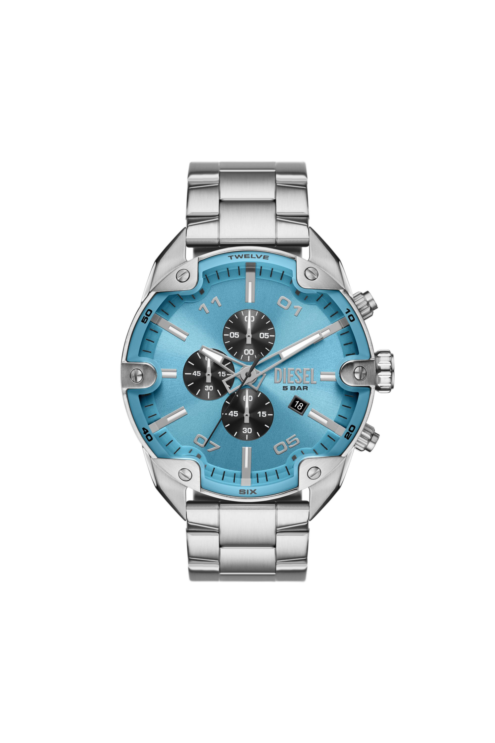 Men's Spiked chronograph stainless steel watch | Silver | Diesel FI