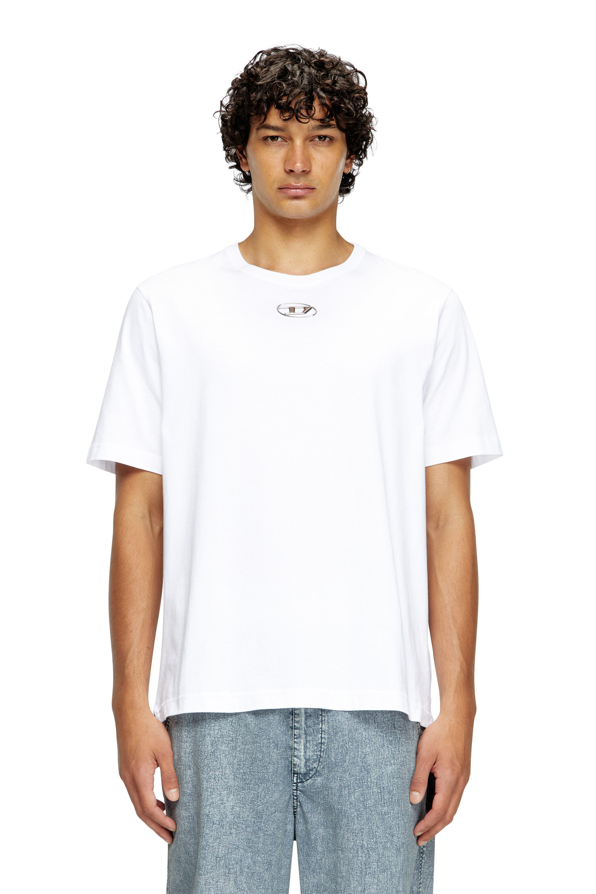 DIESEL Tシャツ ホワイト カットソー Men's T-shirt with injection moulded logo | White | Diesel