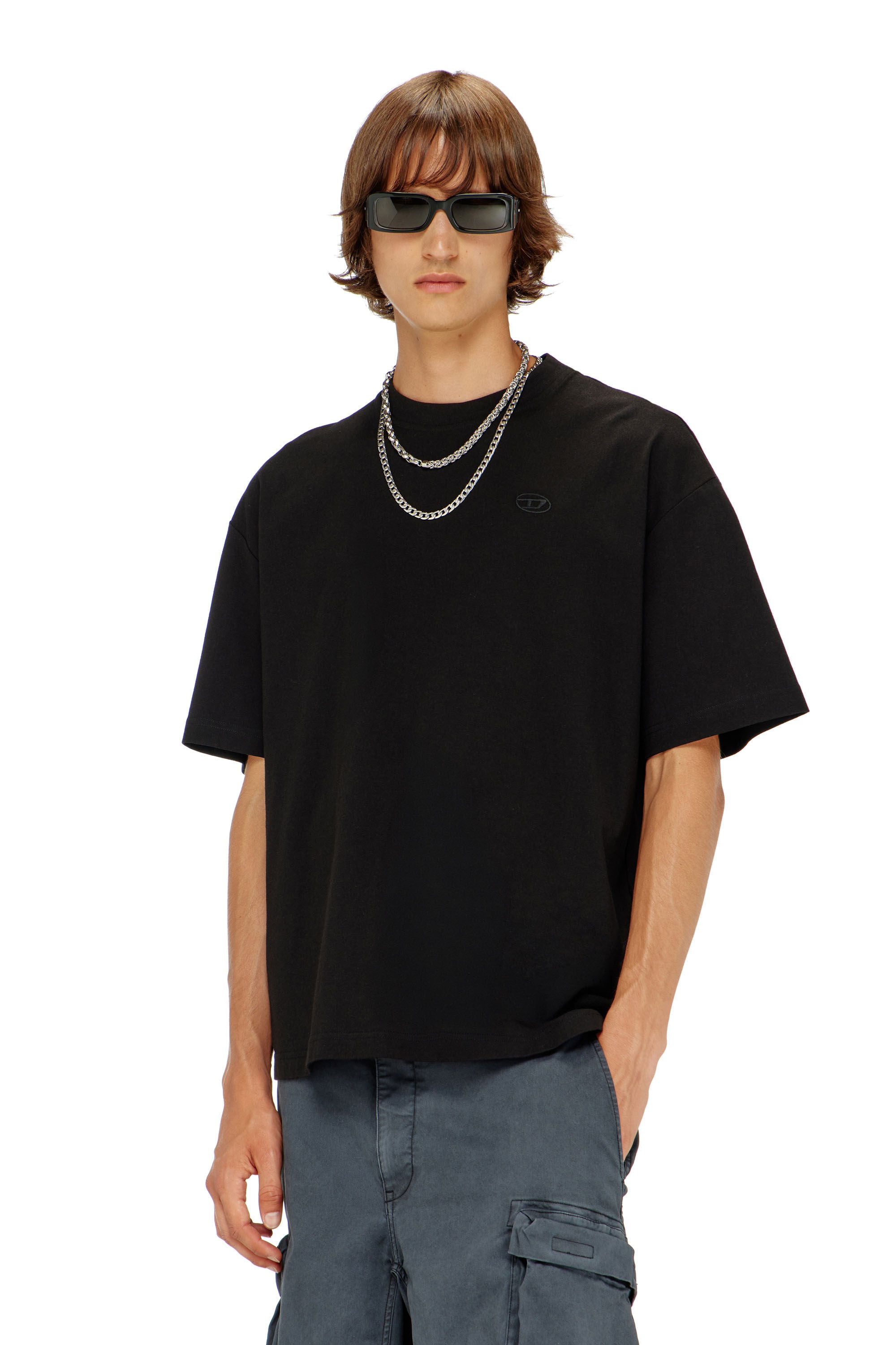 Men's T-shirt with maxi oval D embroidery | Black | Diesel FI