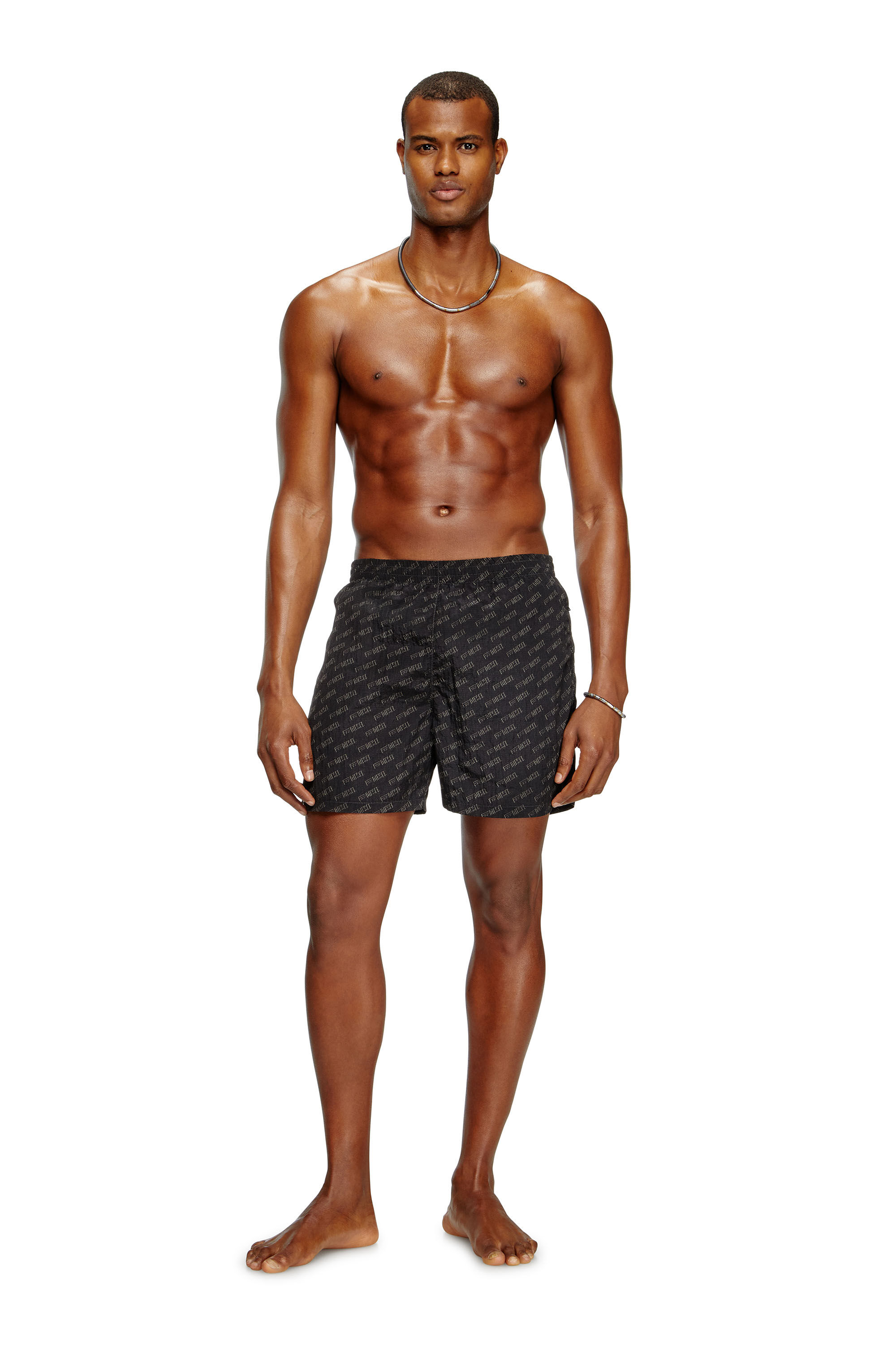 Men's Mid-length swim shorts with all-over logo | Black | Diesel
