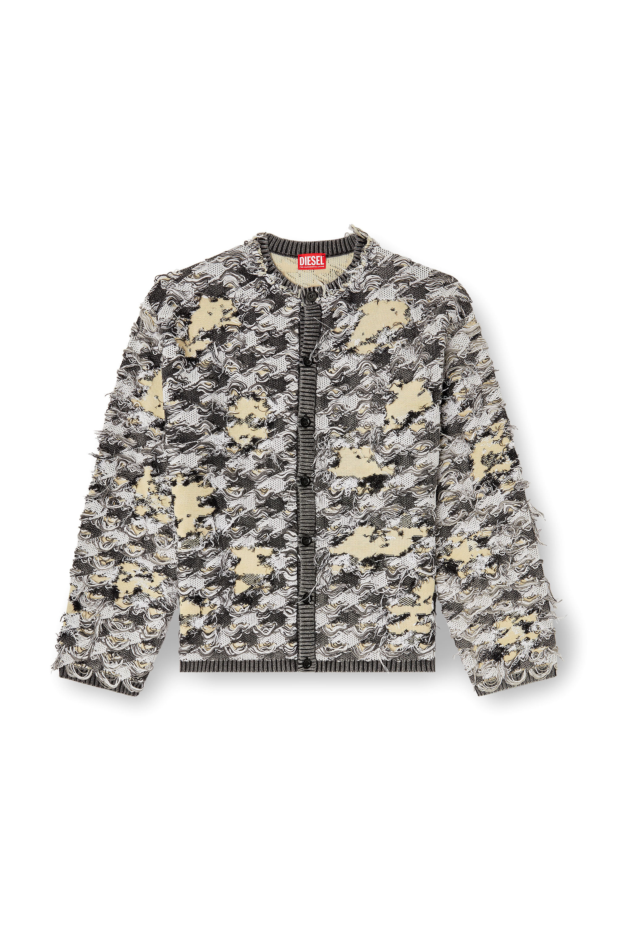 Diesel - K-VALBOR, Man's Cardigan in devoré houndstooth jacquard in Grey/White - 2