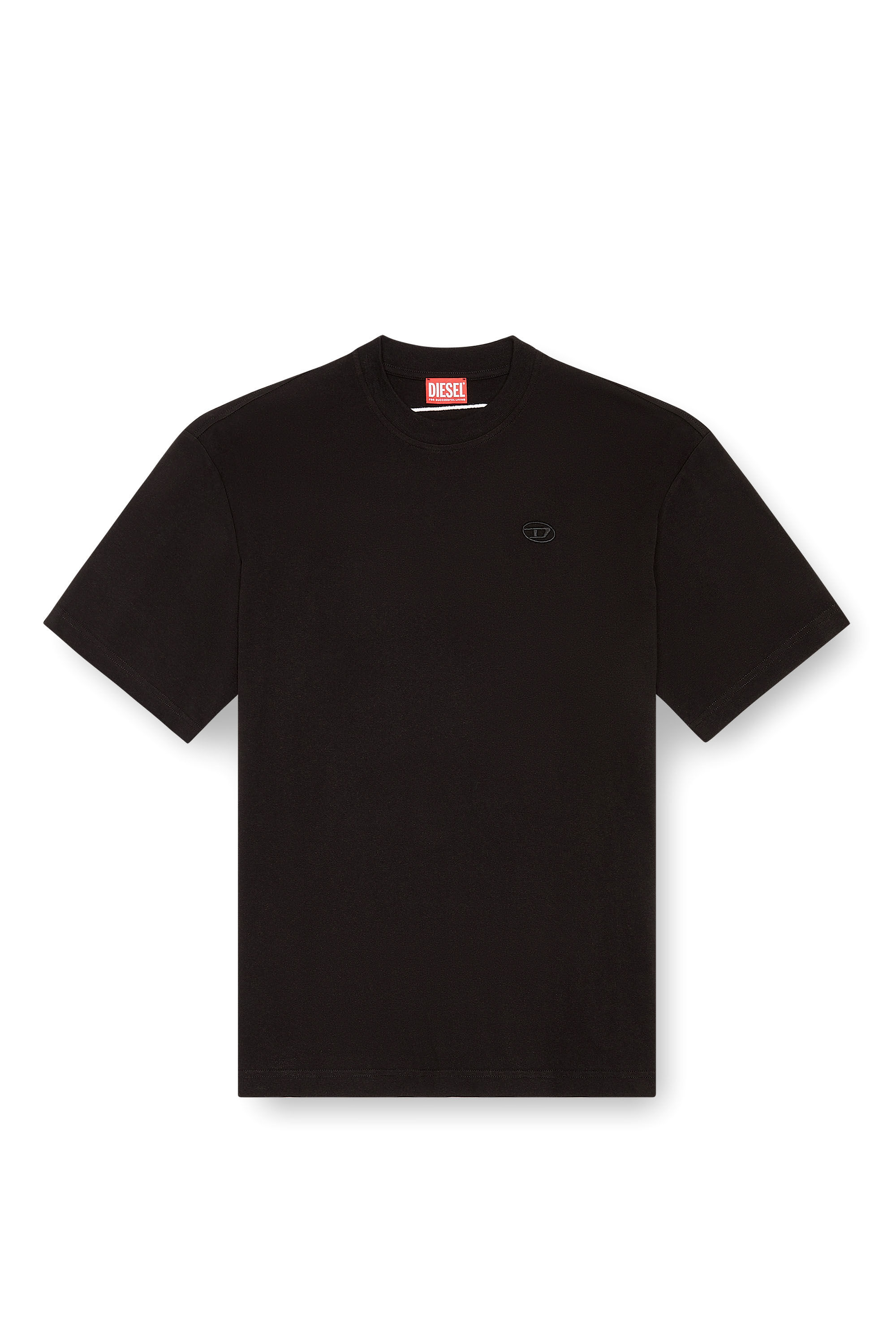 Men's T-shirt with maxi oval D embroidery | Black | Diesel FI