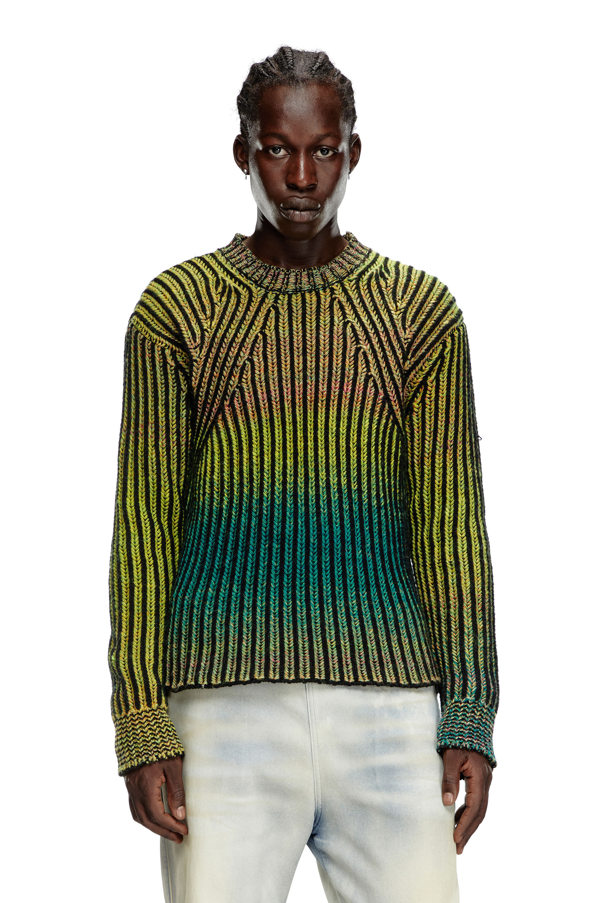 Men's Striped ribbed jumper in wool blend | Green | Diesel