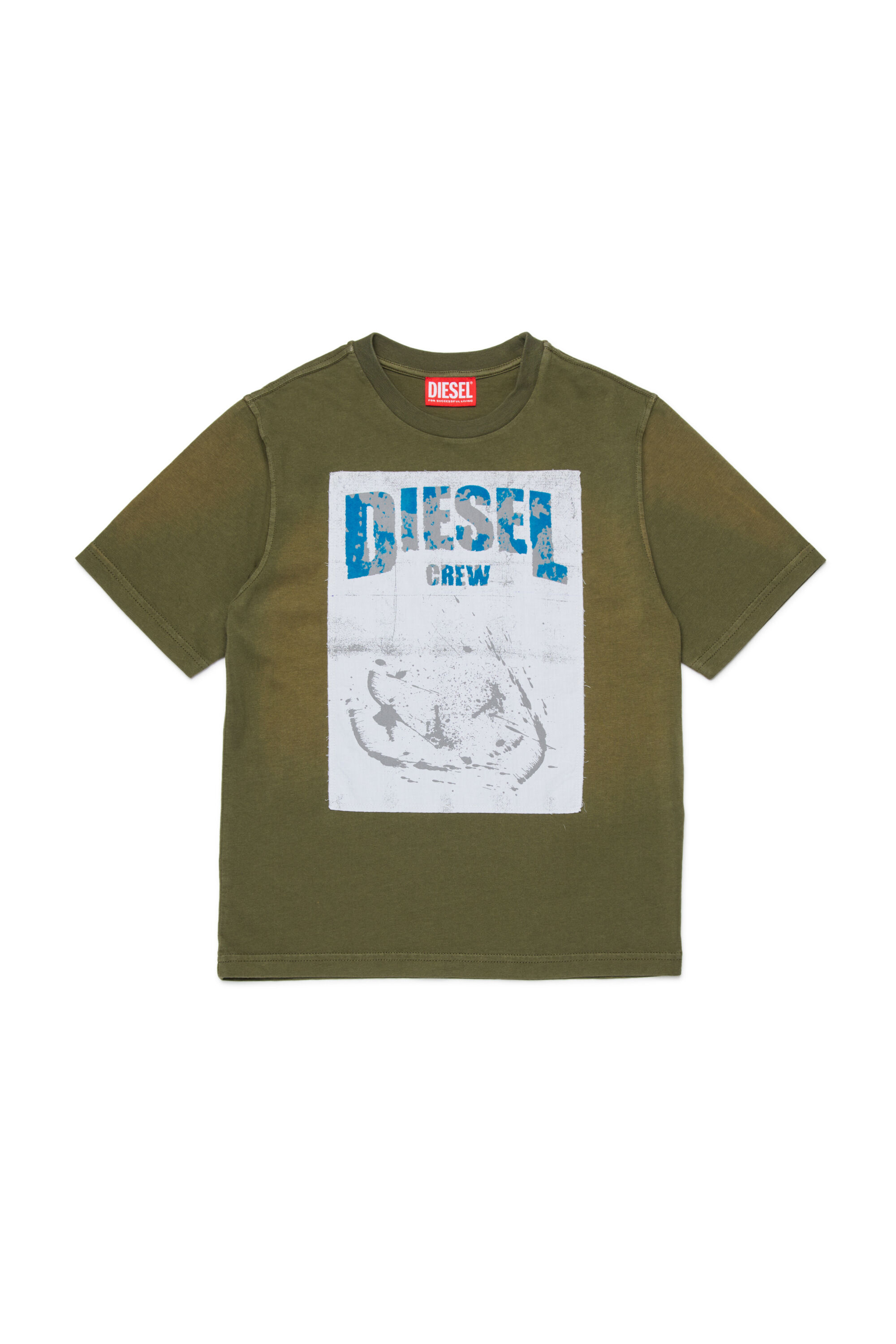 Diesel - TBERS OVER, Man's Cotton T-shirt with flocked Diesel graphic print in Green - 1
