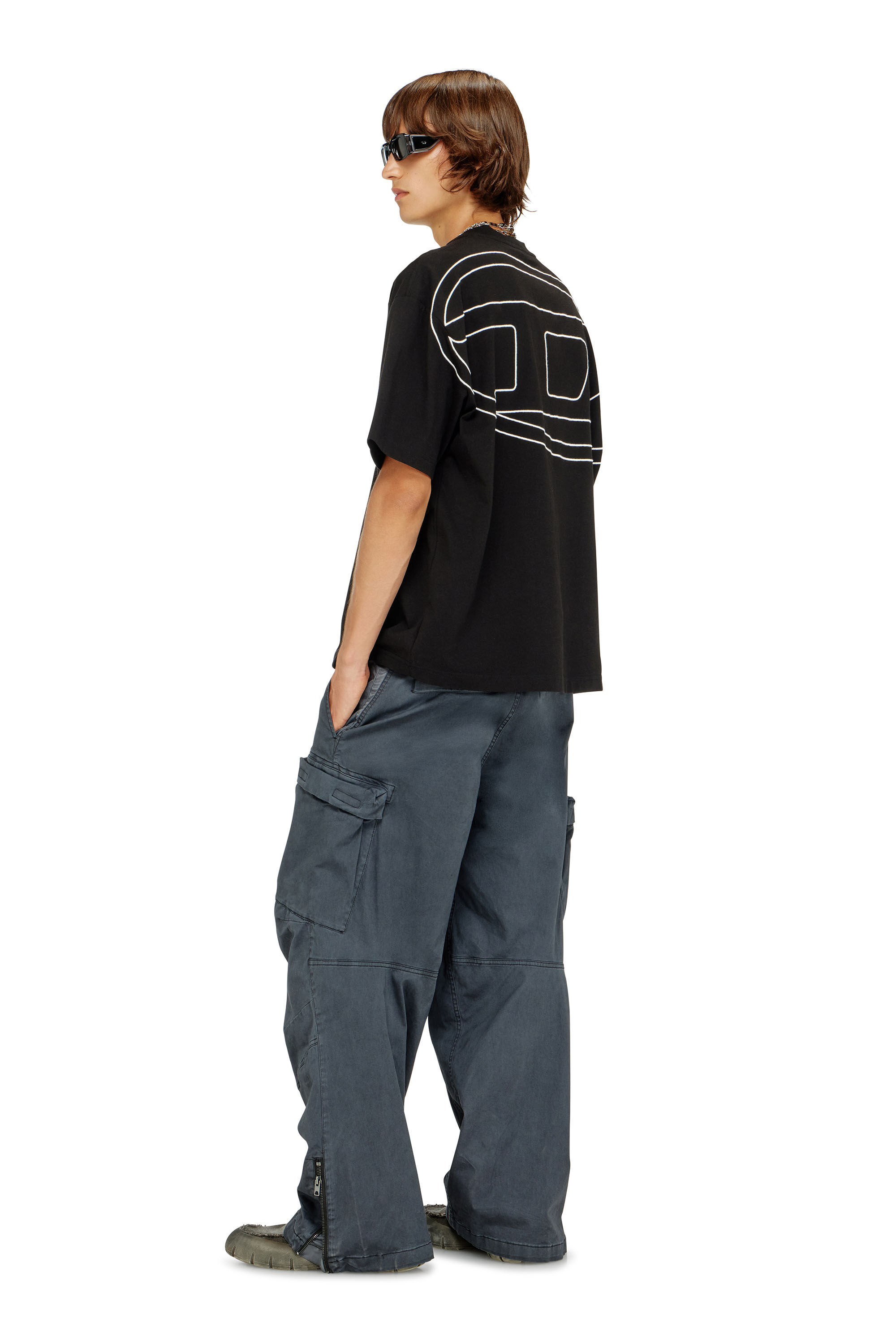 Men's T-shirt with maxi oval D embroidery | Black | Diesel FI