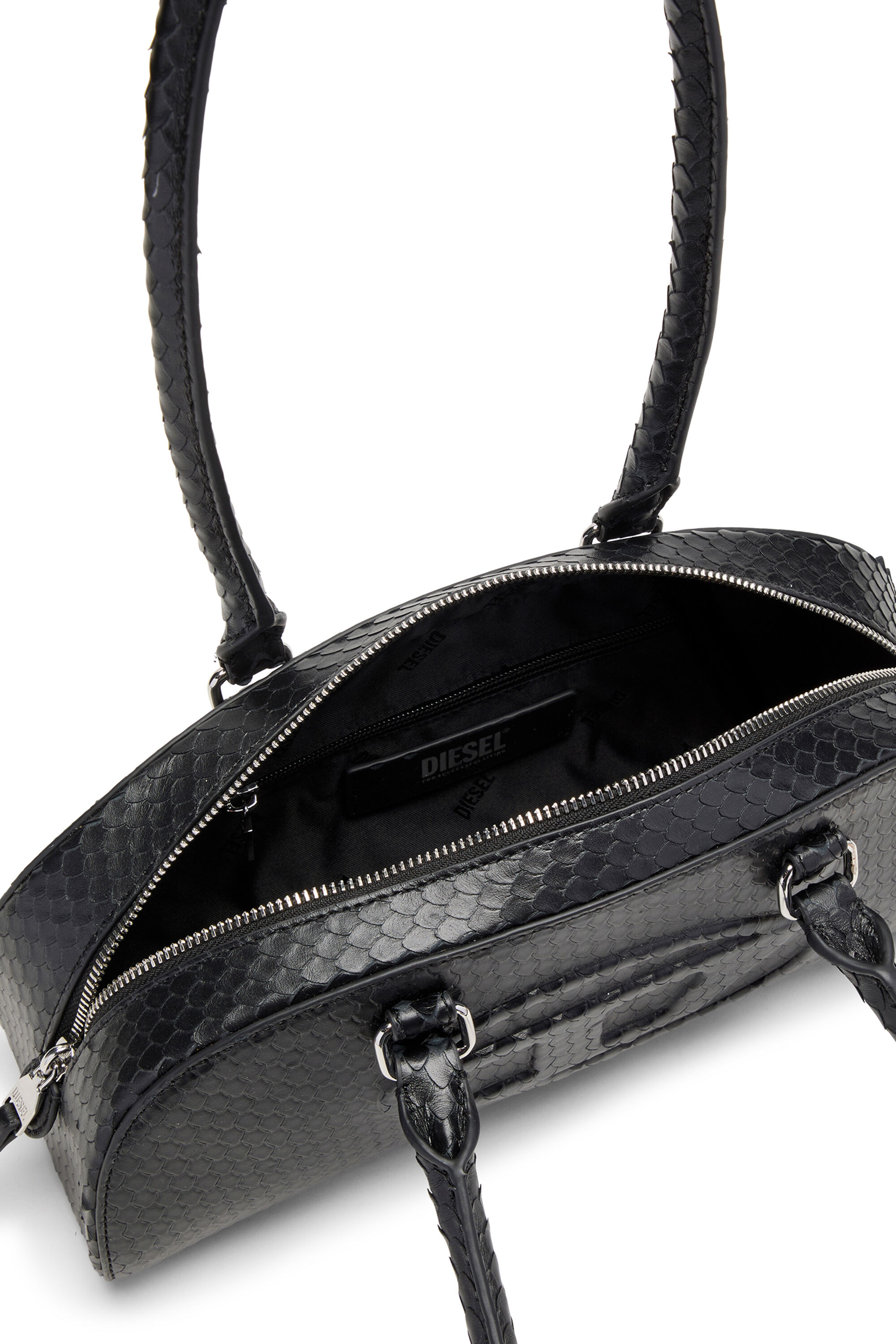 Women's 1DR Dome-Elongated bowling bag in snake-effect leather