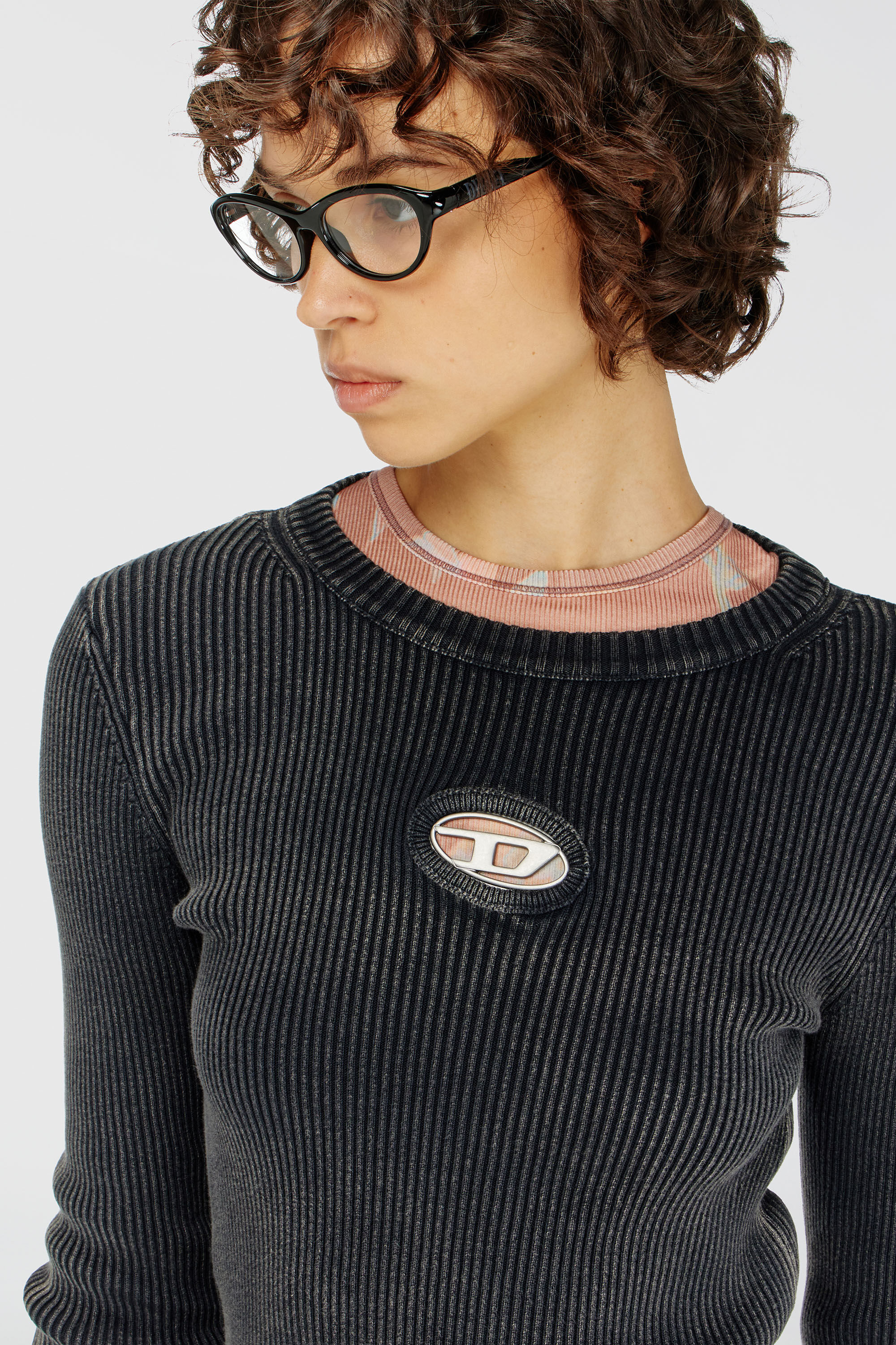 Women's Cropped jumper with cut-out logo | Black | Diesel {{Country}}