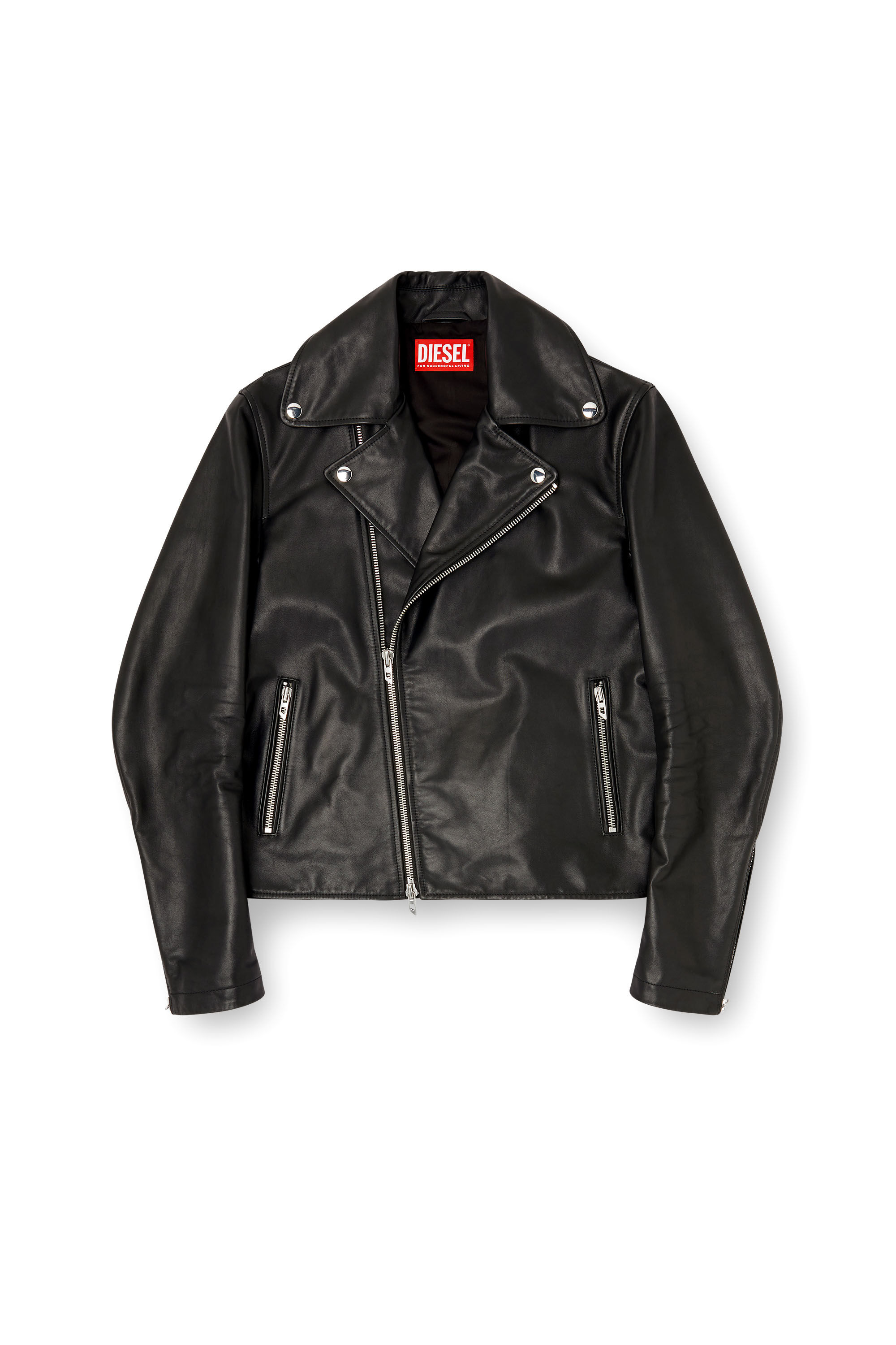 Men's Biker jacket in waxed leather | Black | Diesel FI