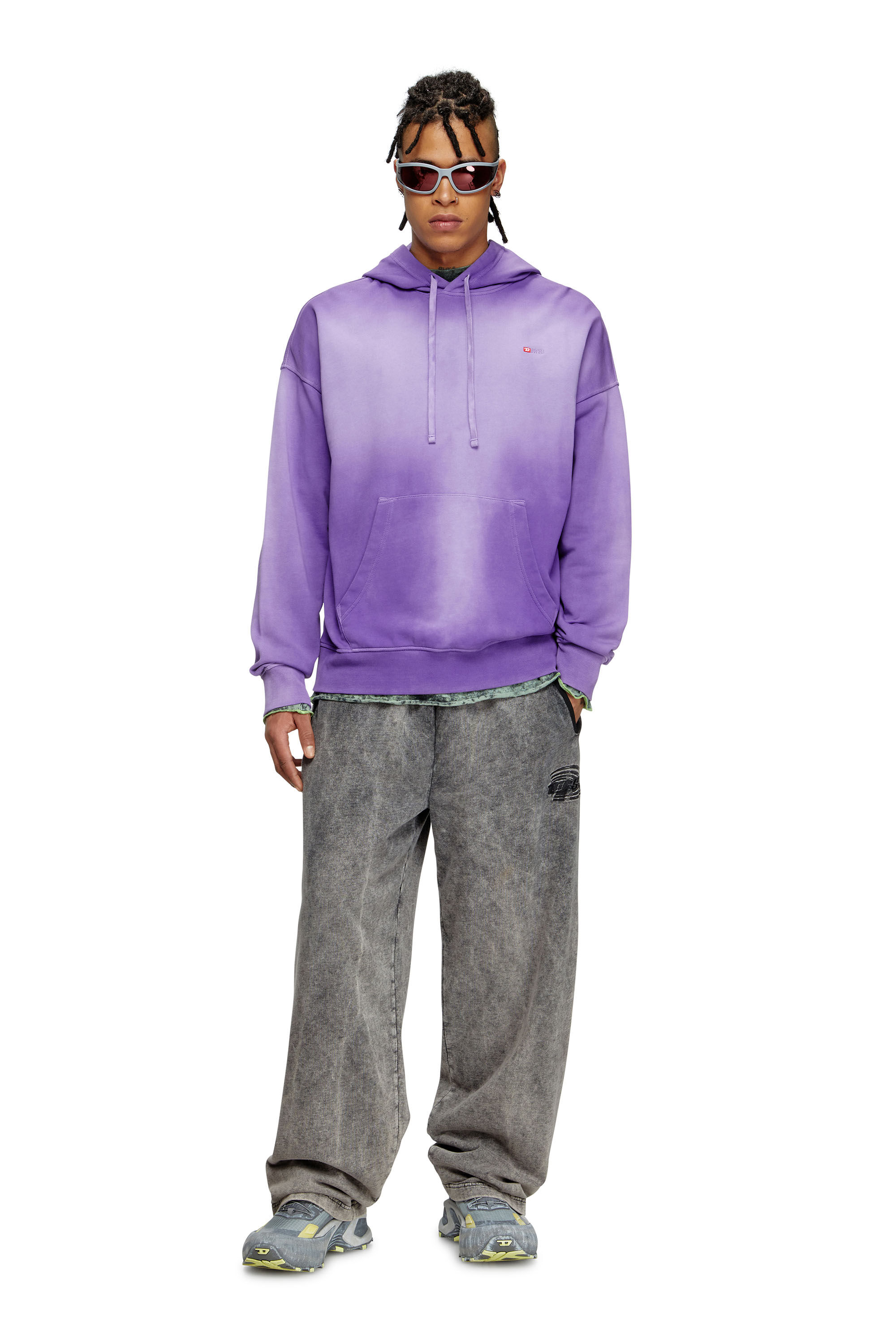 DIESEL S-ロブ-フード-R2 フェード フーディー 長袖パーカー Men's Faded hoodie with micro-logo embroidery | Violet | Diesel