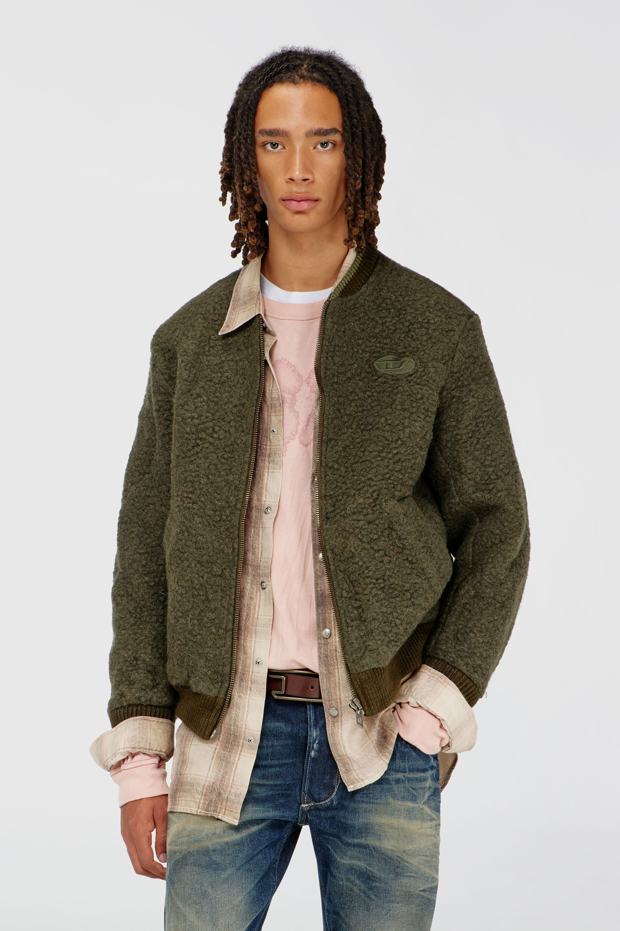 Diesel - S-REDS, Man's Whool mix bomber jacket with ribbed trims in Military Green - 3