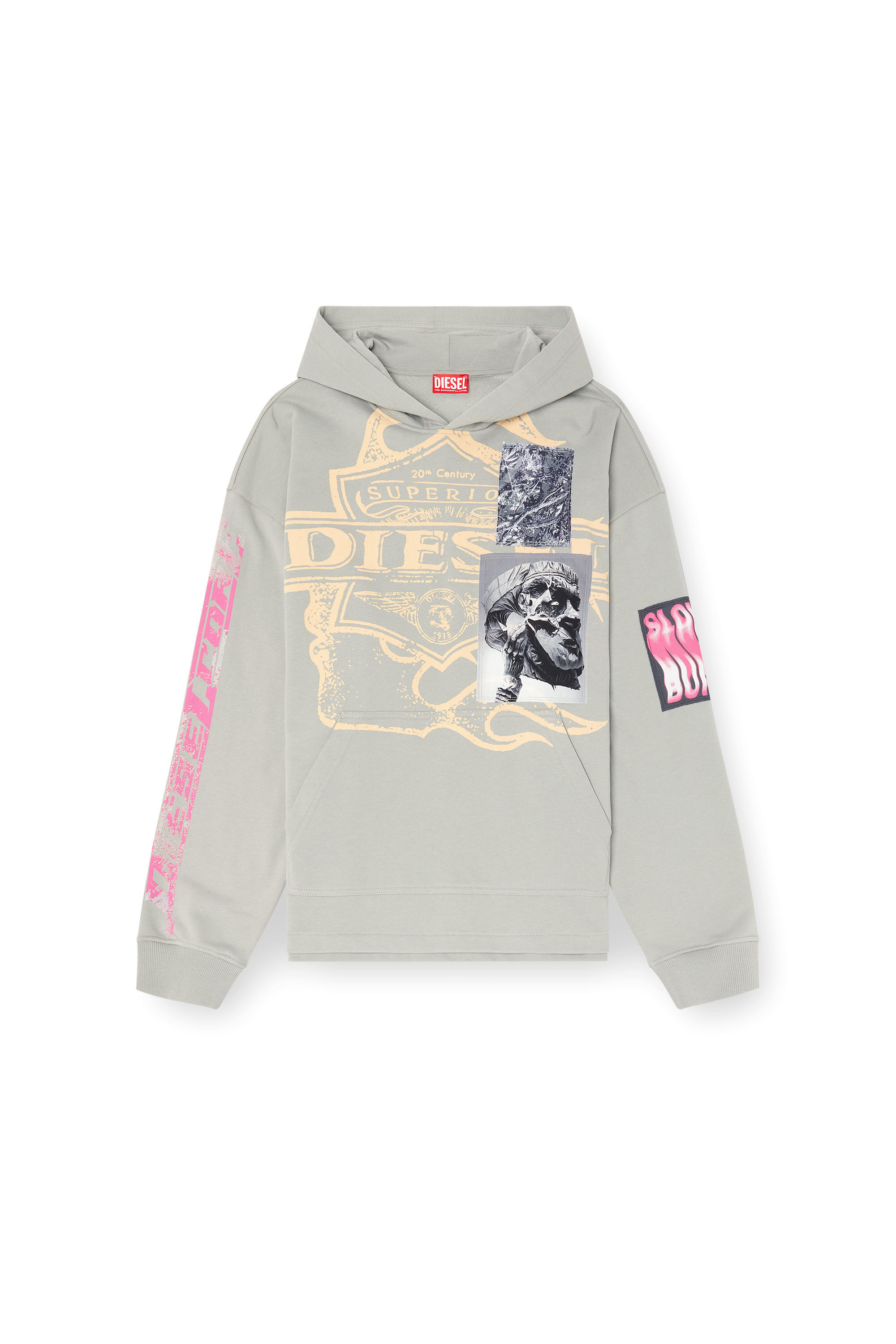 Diesel - S-BAXT-HOOD-R1, Man's Hoodie with prints and logo patches in Grey - 2