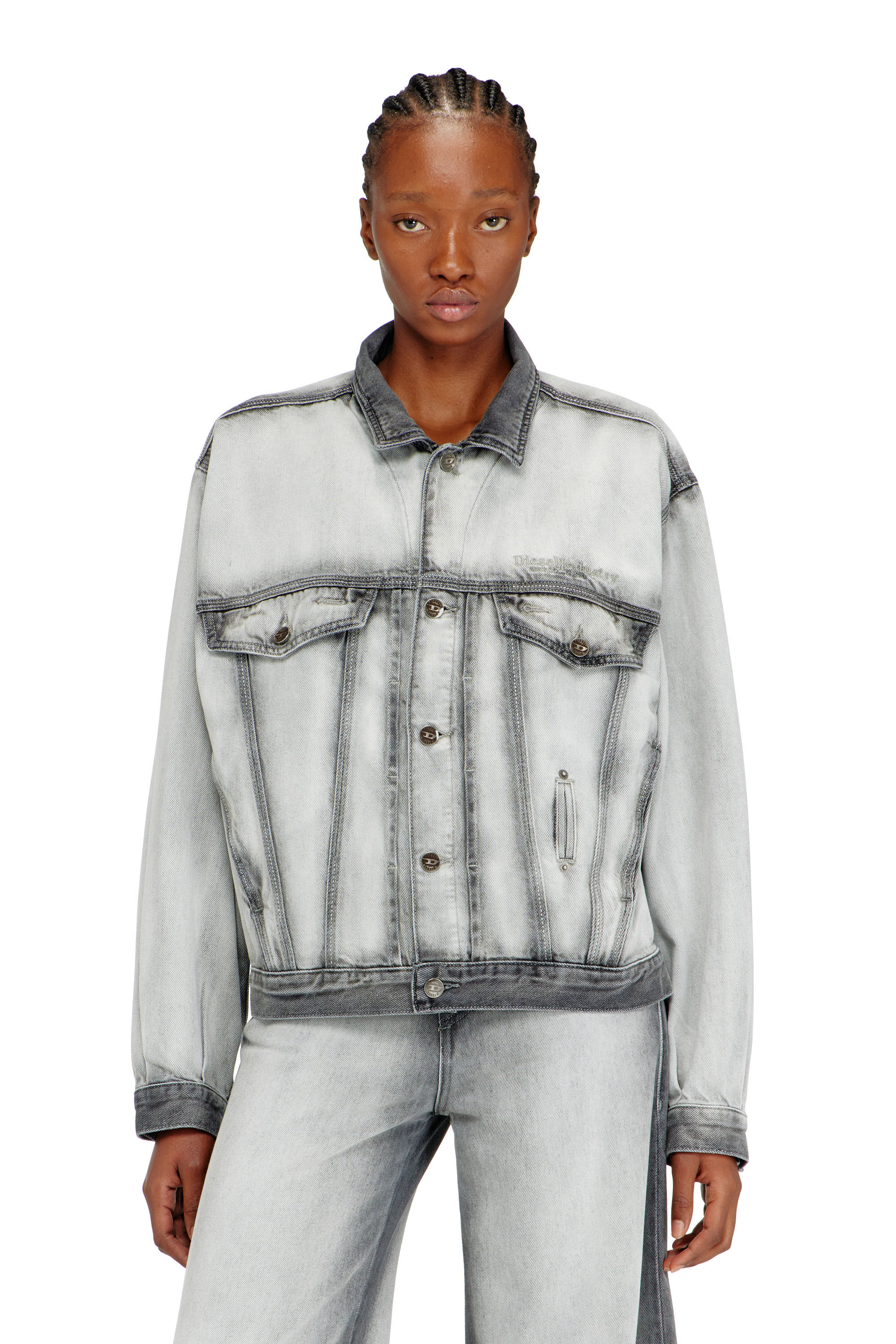 【寿司】【希少】Denim Trucker Jacket Women's Trucker jacket in soft skeleton denim | Grey | Diesel