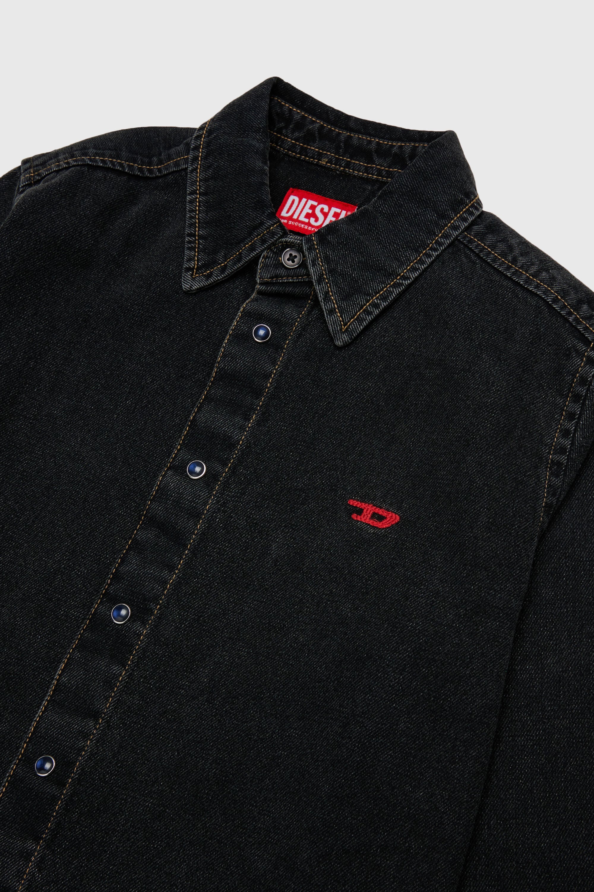 Diesel - CSIMPLY-OVER, Man's Denim shirt with D logo embroidery in Black/Dark grey - 3
