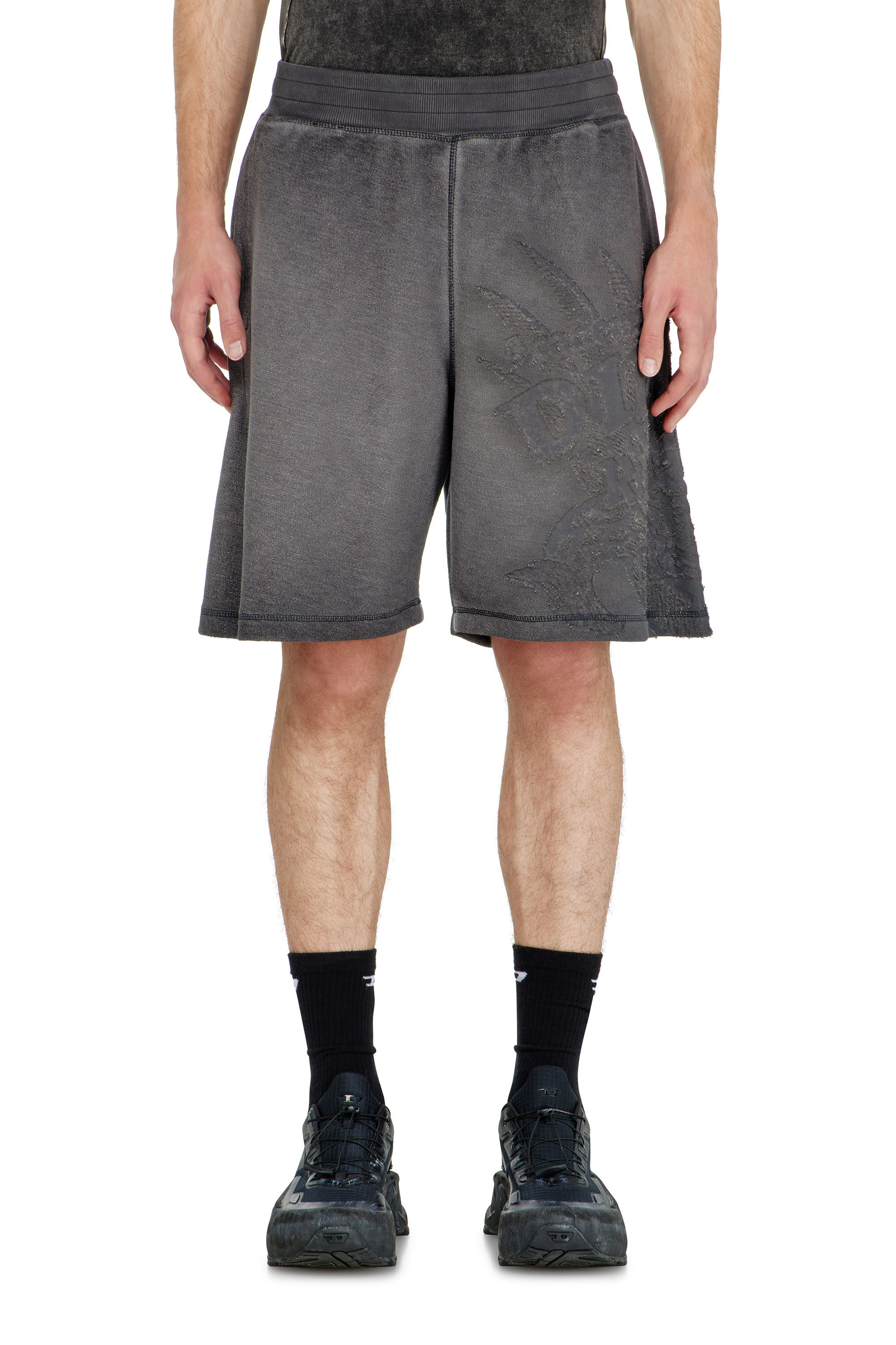 Diesel - P-RAWCROW, Man's Sweatshorts with d&eacute;vor&eacute; motifs in null - 3