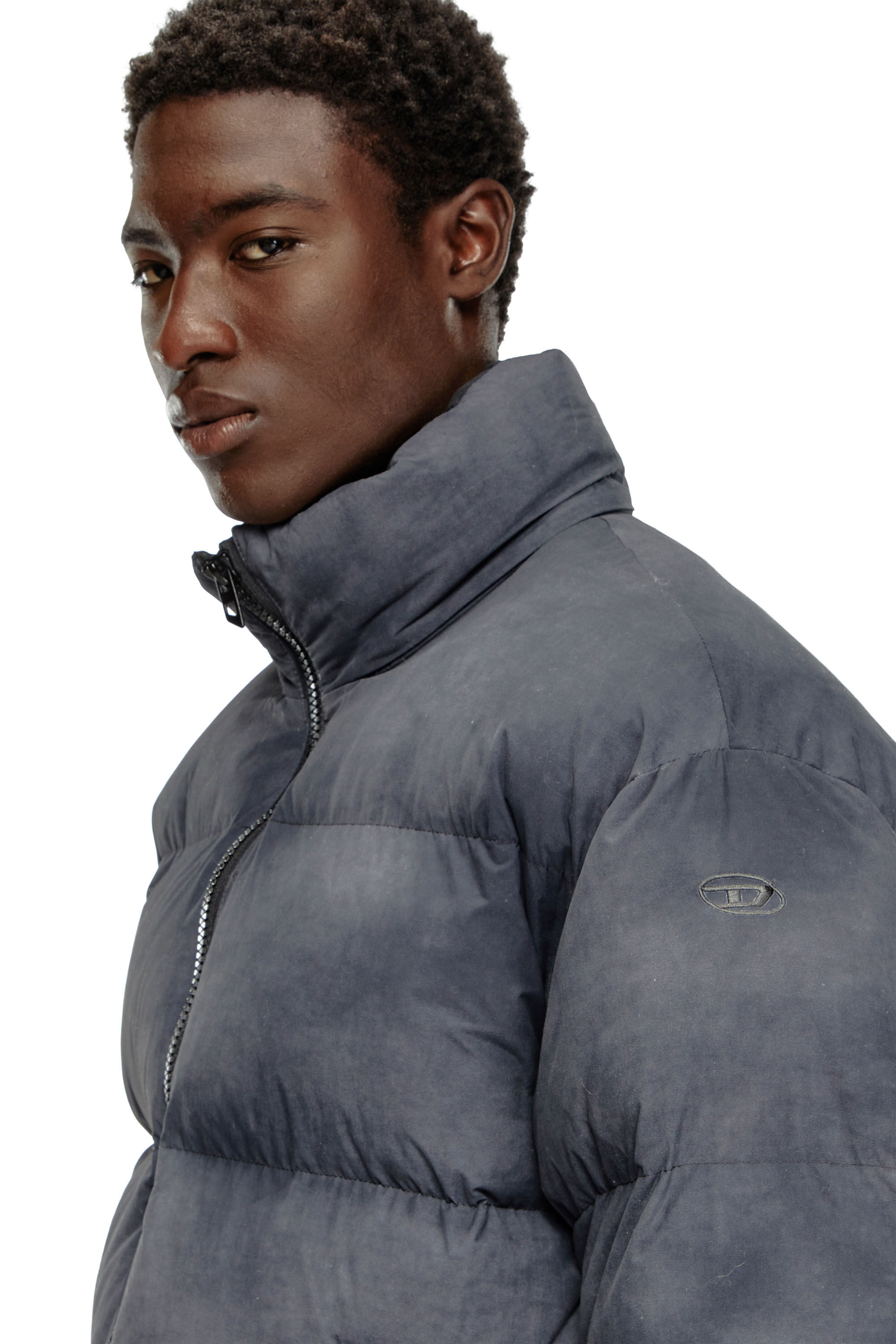 Men s Longline down jacket with cloudy effect Grey Diesel