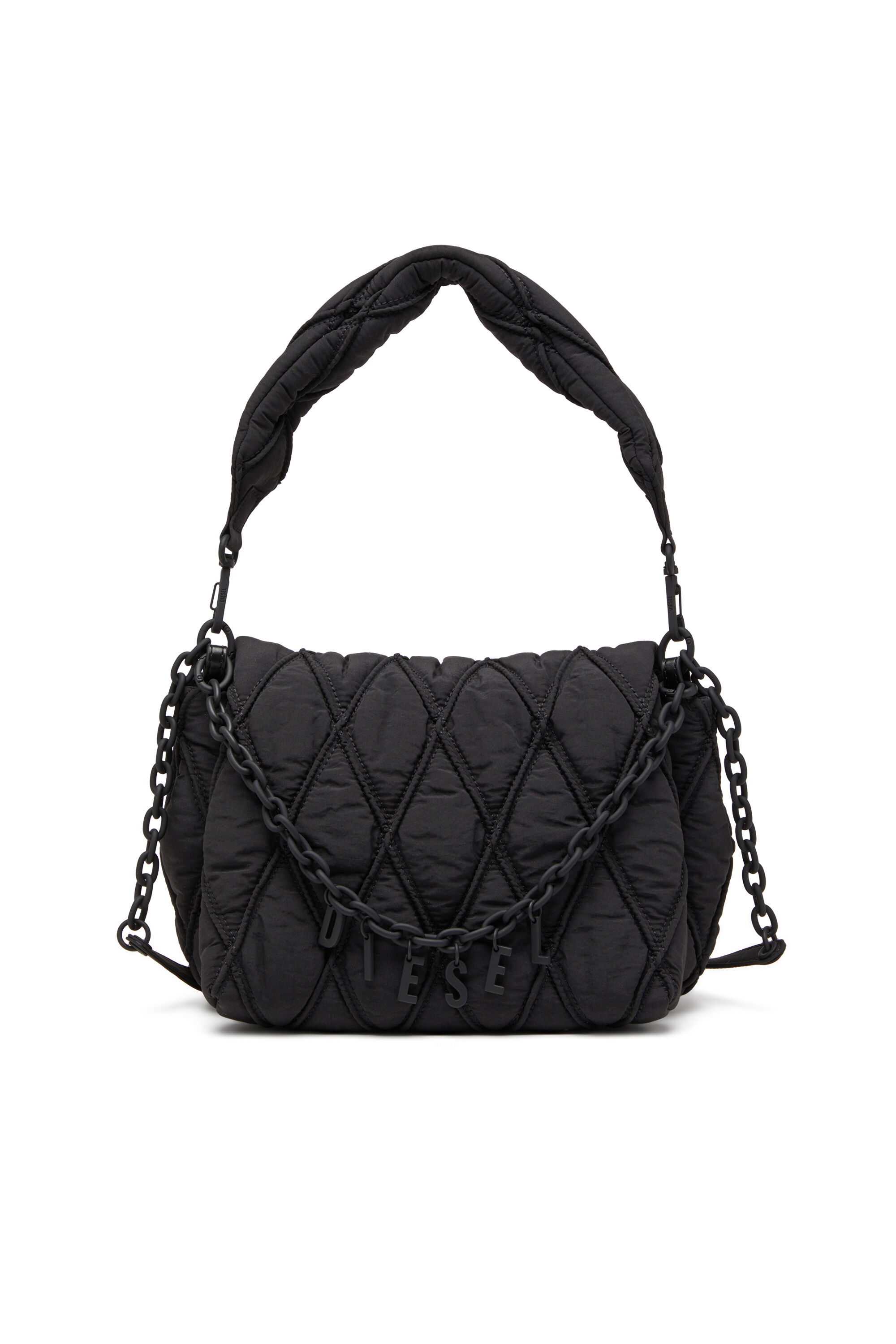 Diesel - CHARM-D SHOULDER M, Woman's Charm-D-M-Shoulder bag in quilted nylon in Black - 1