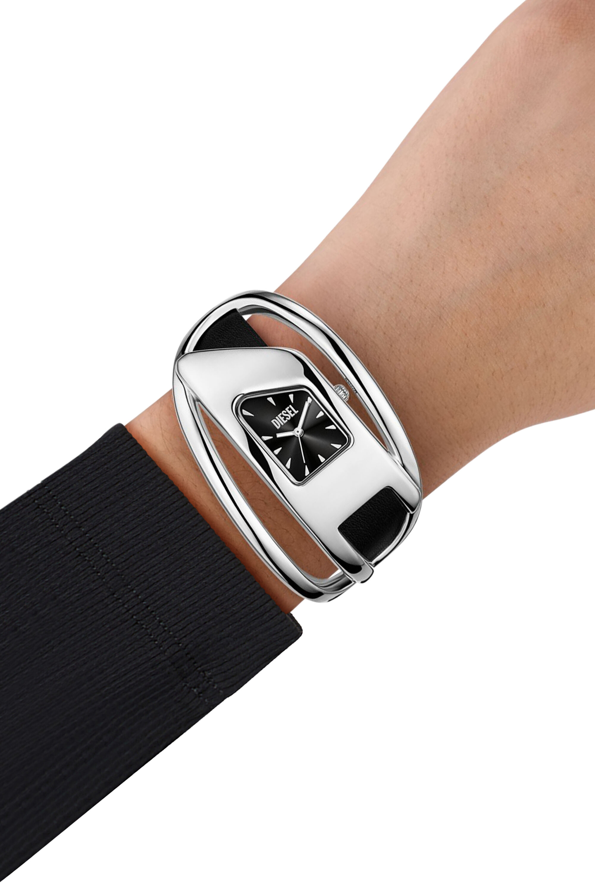 Diesel - DZ5627 WATCH, Woman's Wrap-D black leather watch in Silver/Black - 4